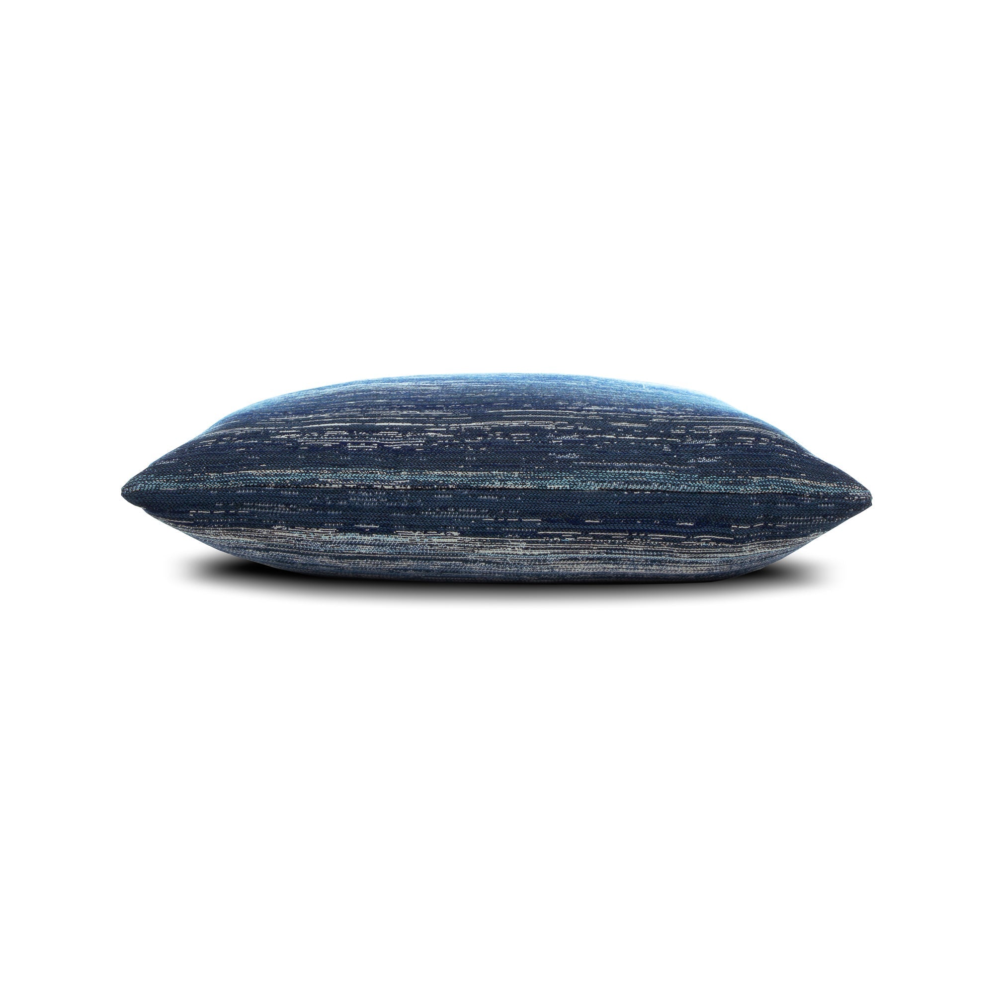 Side image of Blue striped ombre pillow in square size for nautical indoor and outdoor decor