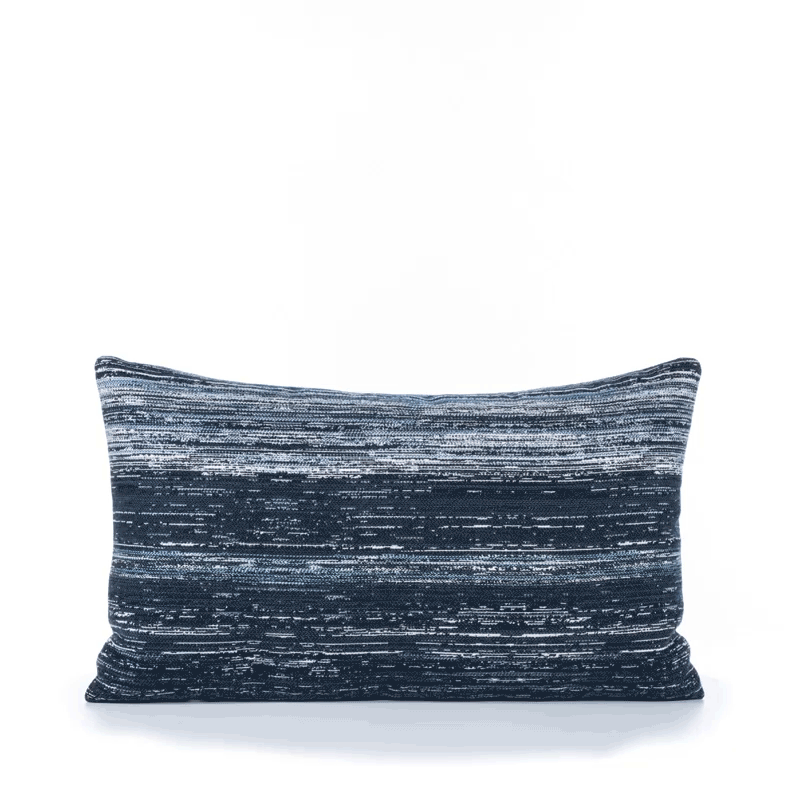360 video of Blue striped ombre pillow in lumbar size for coastal indoor and outdoor decor