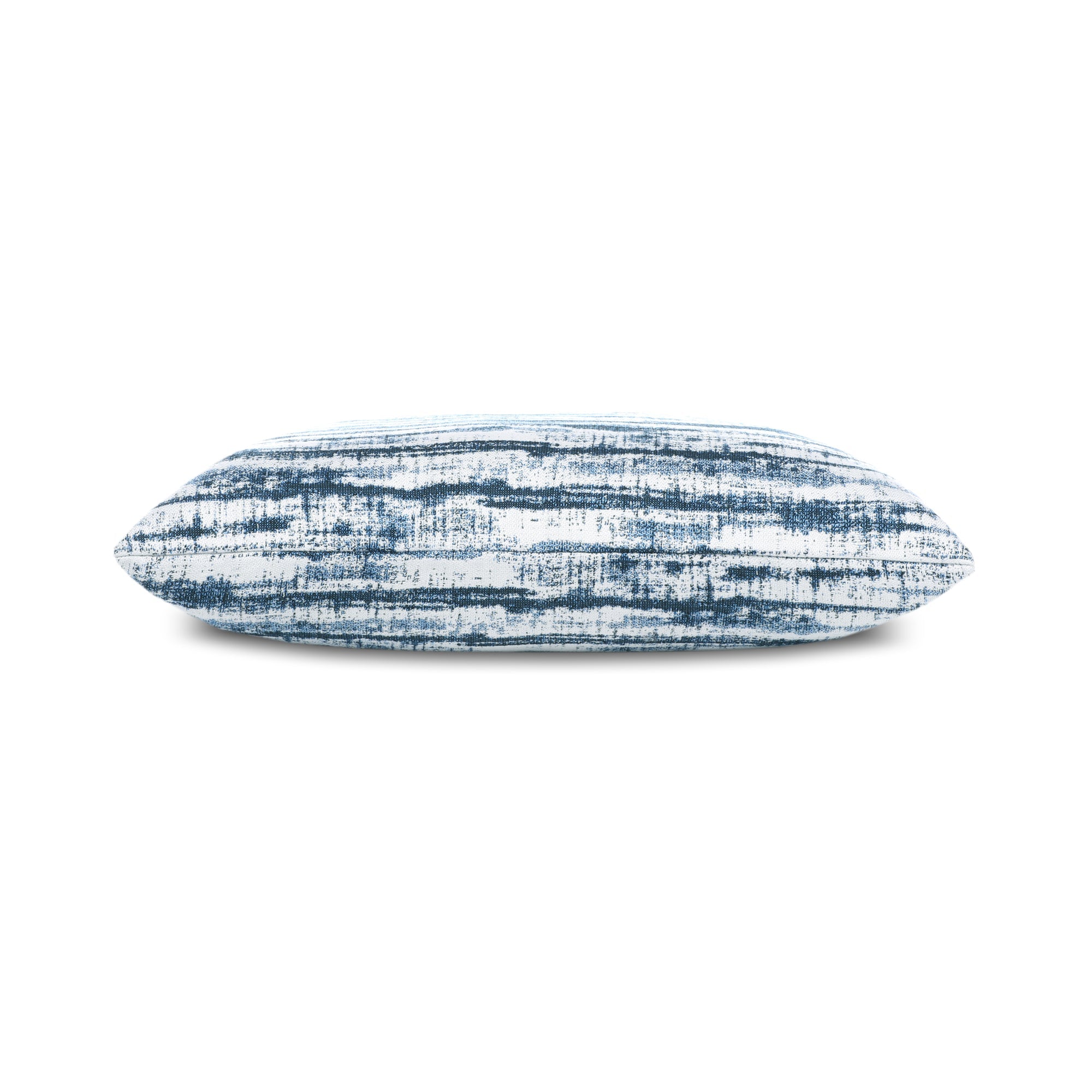 Side image of Blue striped outdoor pillow square size for elegant patio decor by Elaine Smith