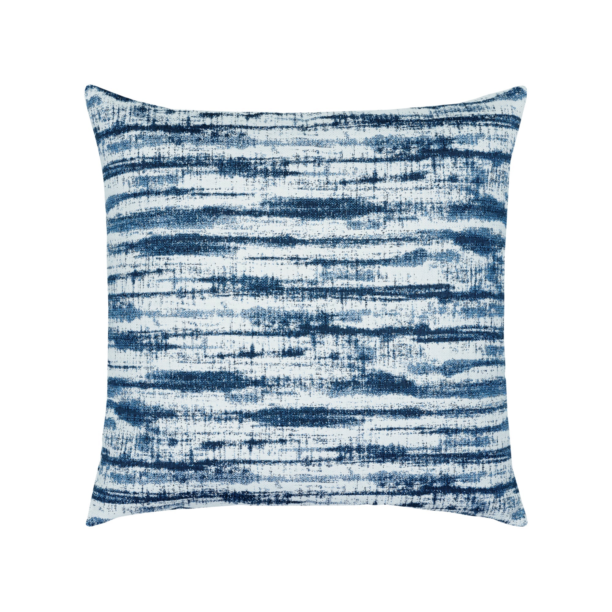 Pillow made from Indigo blue streaked linear pattern outdoor safe fabric – Linear Indigo by Elaine Smith
