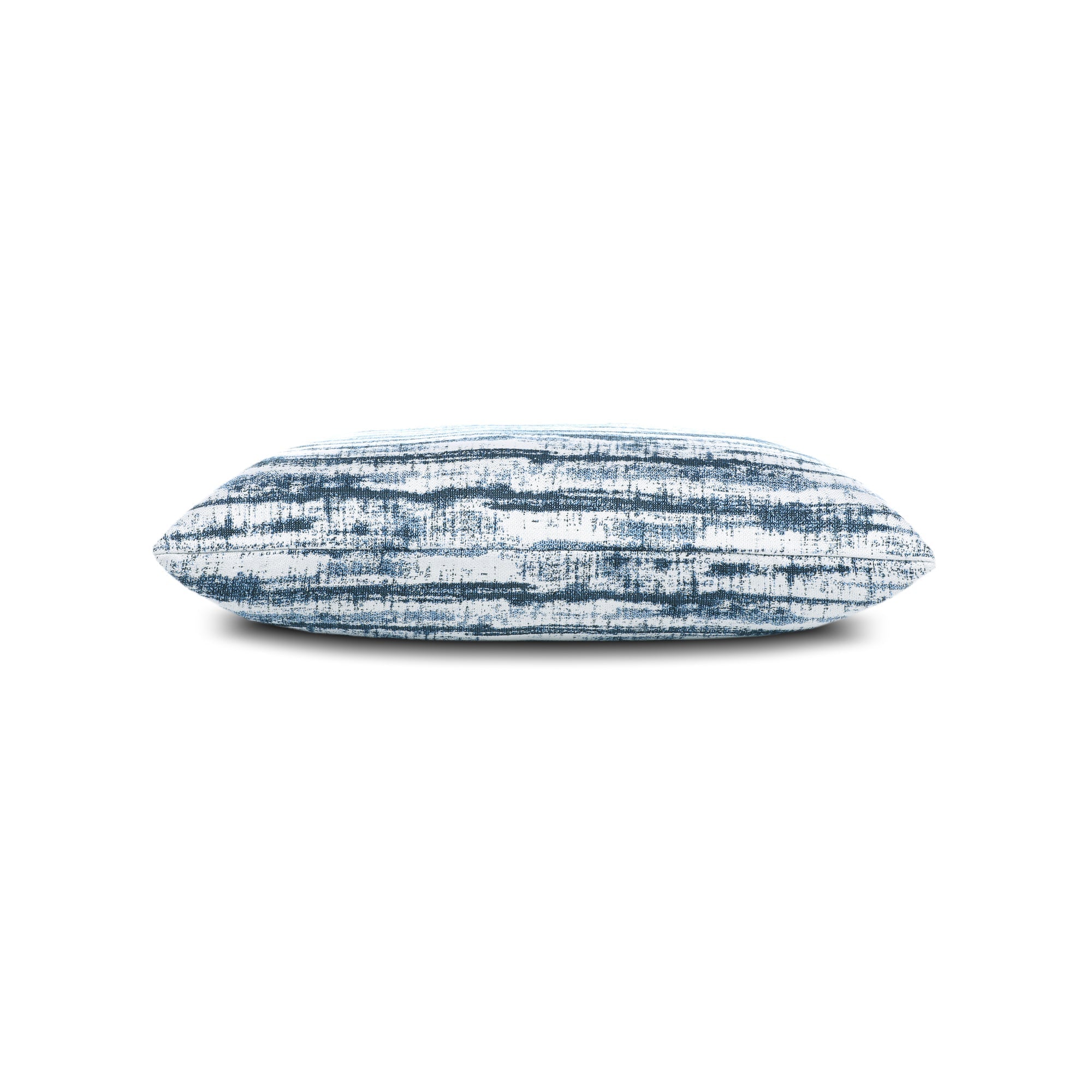 Side image of Blue striped outdoor pillow square size for nautical patio decor