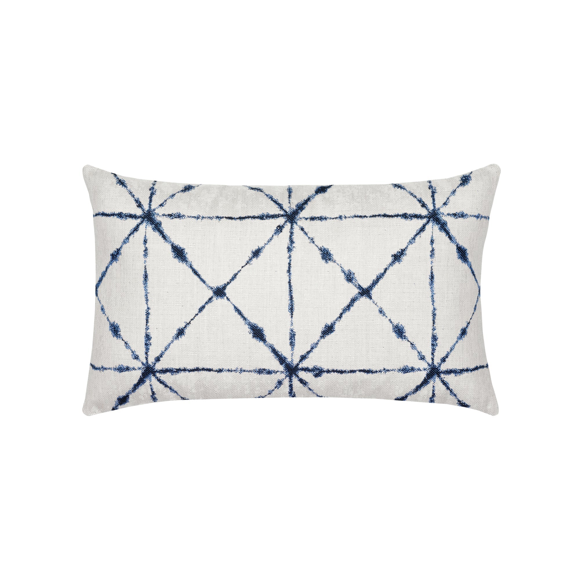 Ivory and indigo lattice pillow in lumbar size for stylish indoor and outdoor decor by Elaine Smith