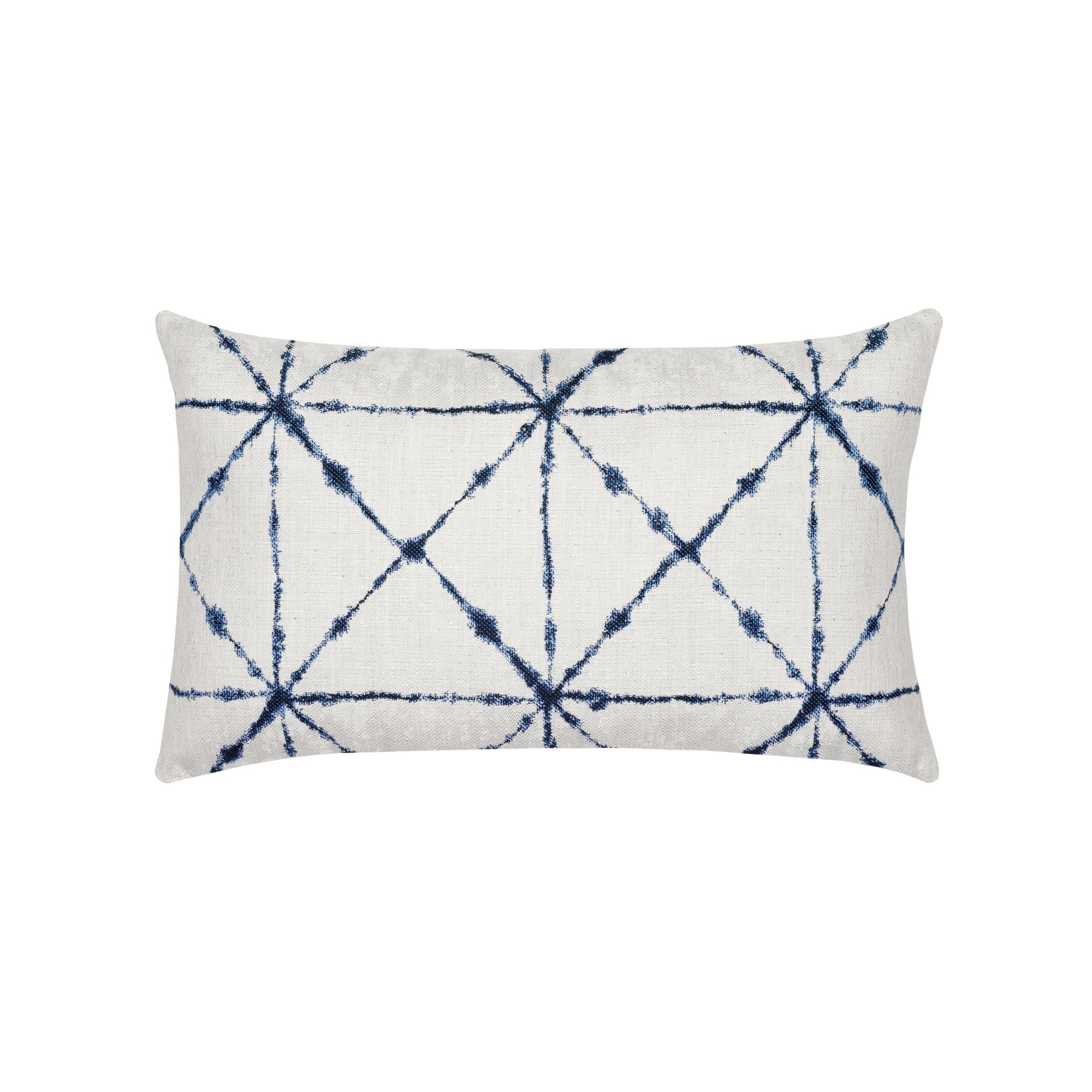 Ivory and indigo lattice pillow in lumbar size for stylish indoor and outdoor decor by Elaine Smith