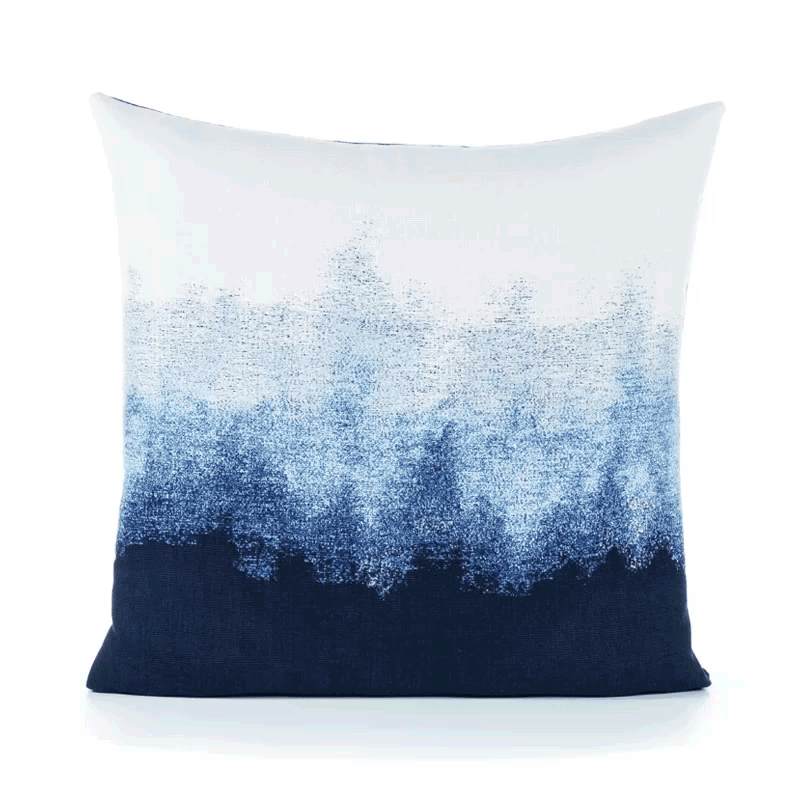 360 video of Deep navy ombre outdoor pillow with fade effect for sophisticated outdoor design in 20 inch square