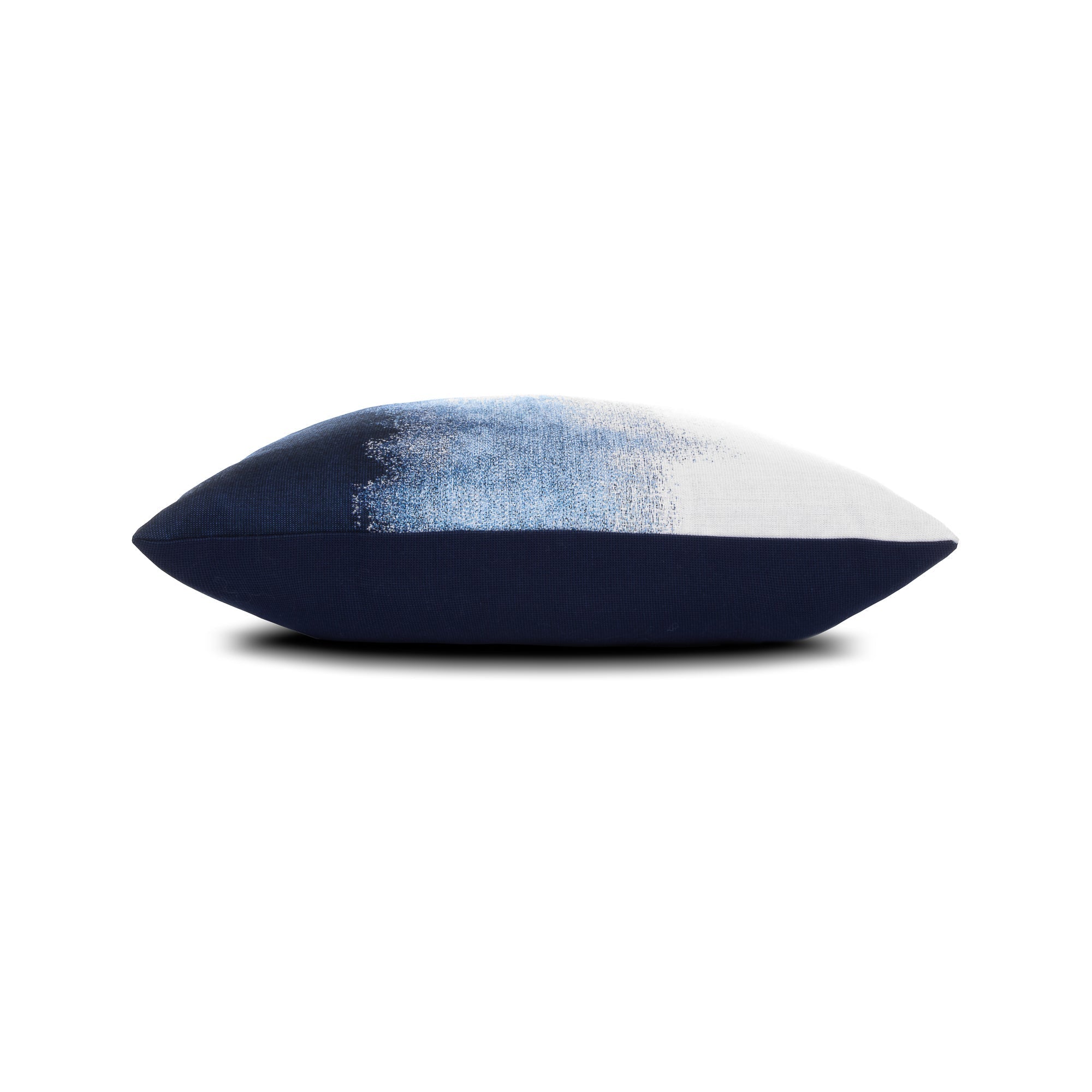 Side image of Deep navy ombre outdoor pillow with fade effect for sophisticated outdoor design in 20 inch square