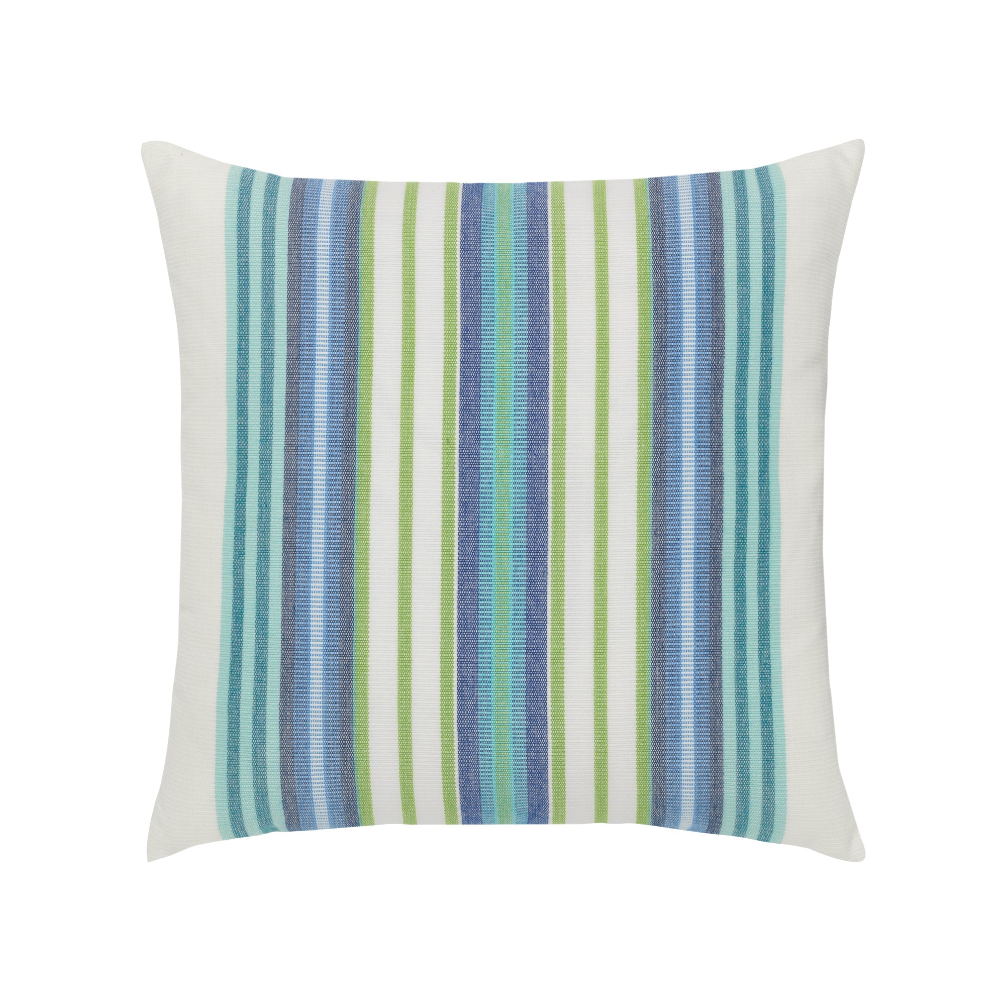 Green and blue striped pillow in square size for versatile indoor and outdoor decor by Elaine Smith