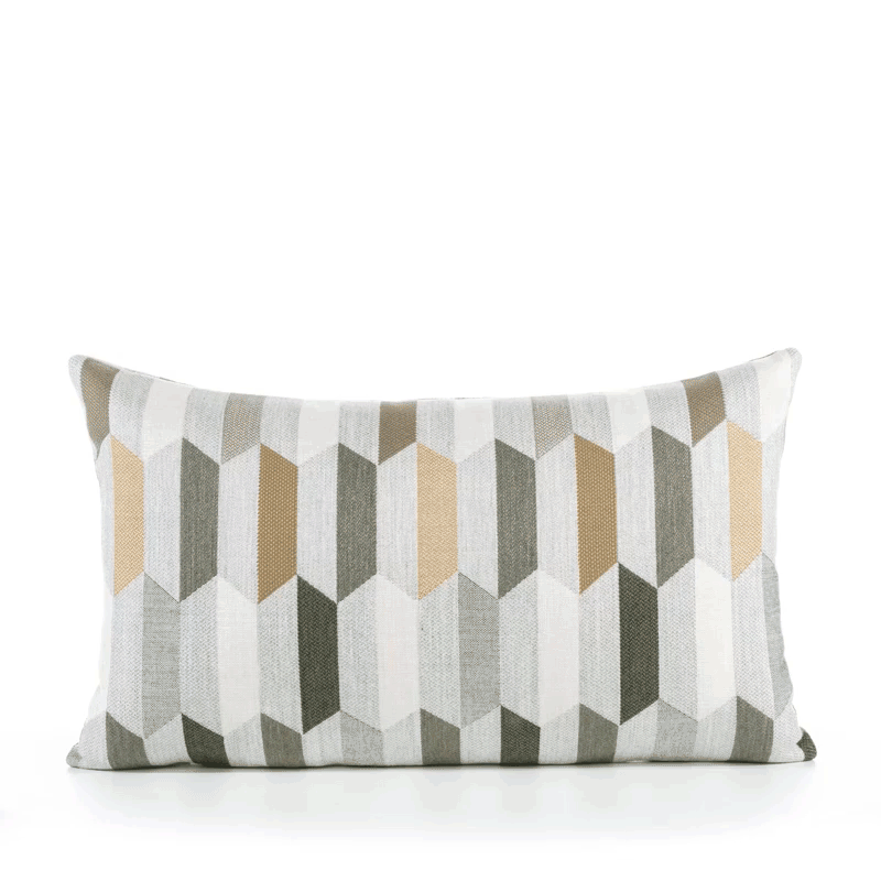 360 video of Gray outdoor pillow with geometric block pattern, lumbar size for elegant outdoor seating by Elaine Smith