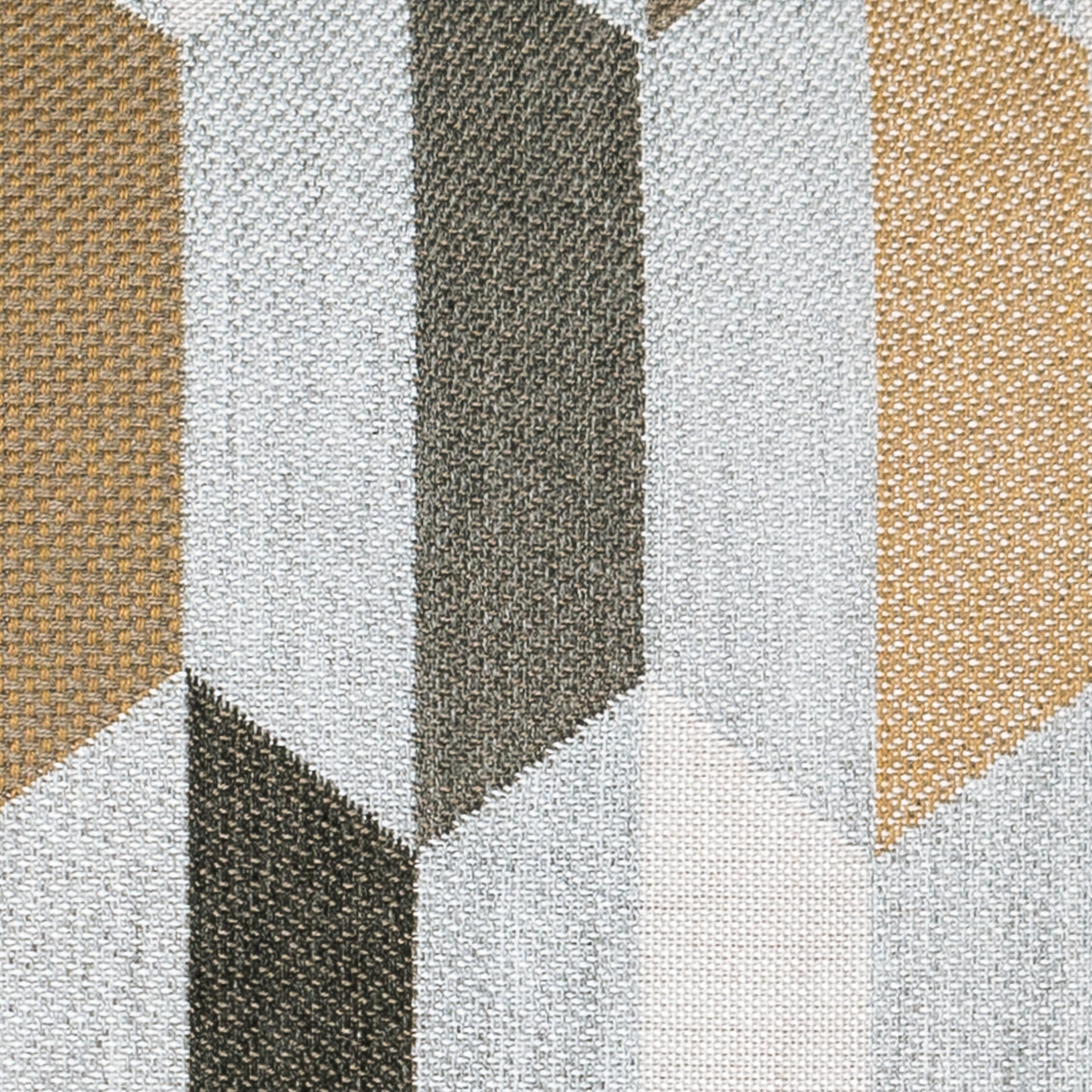 Detail image of Gray outdoor pillow with geometric block pattern, lumbar size for elegant outdoor seating by Elaine Smith