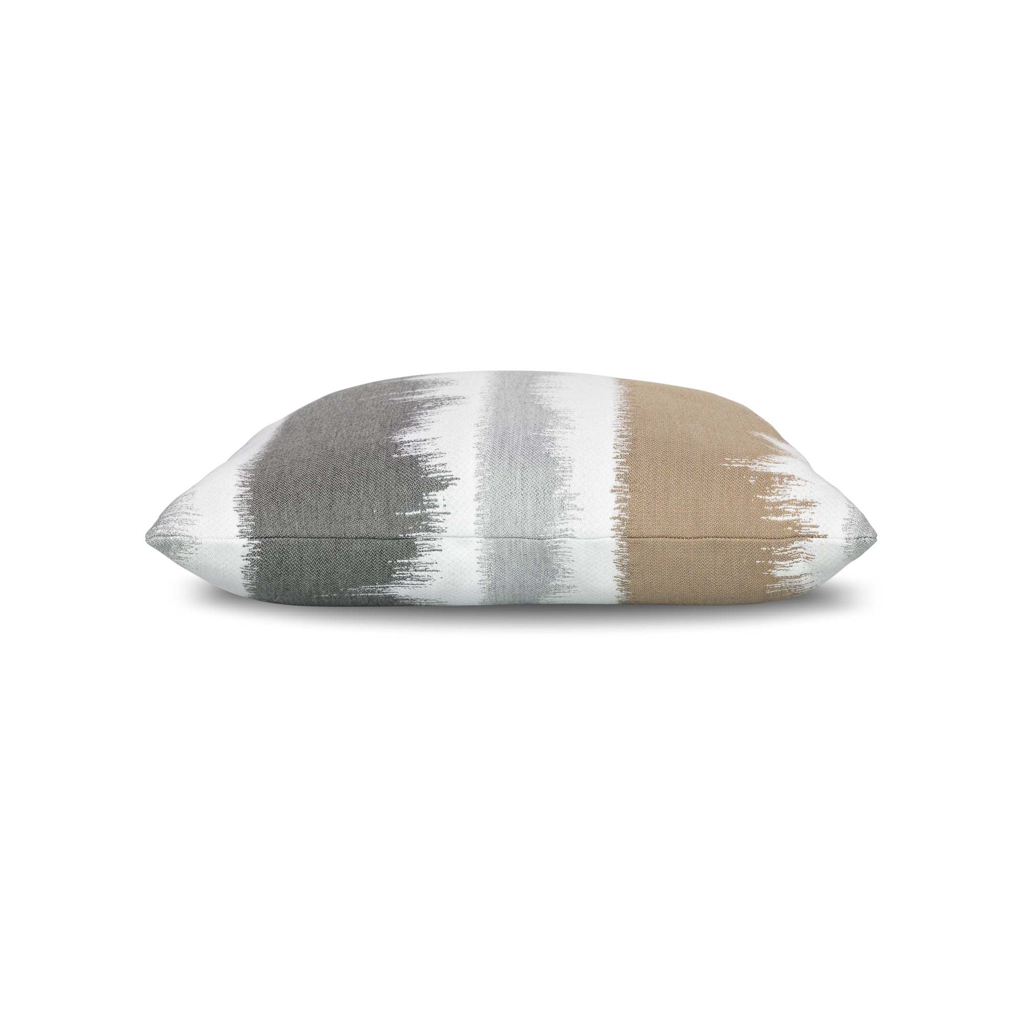 Side image of Tan and Gray ombre outdoor pillow square size for contemporary indoor and outdoor decor