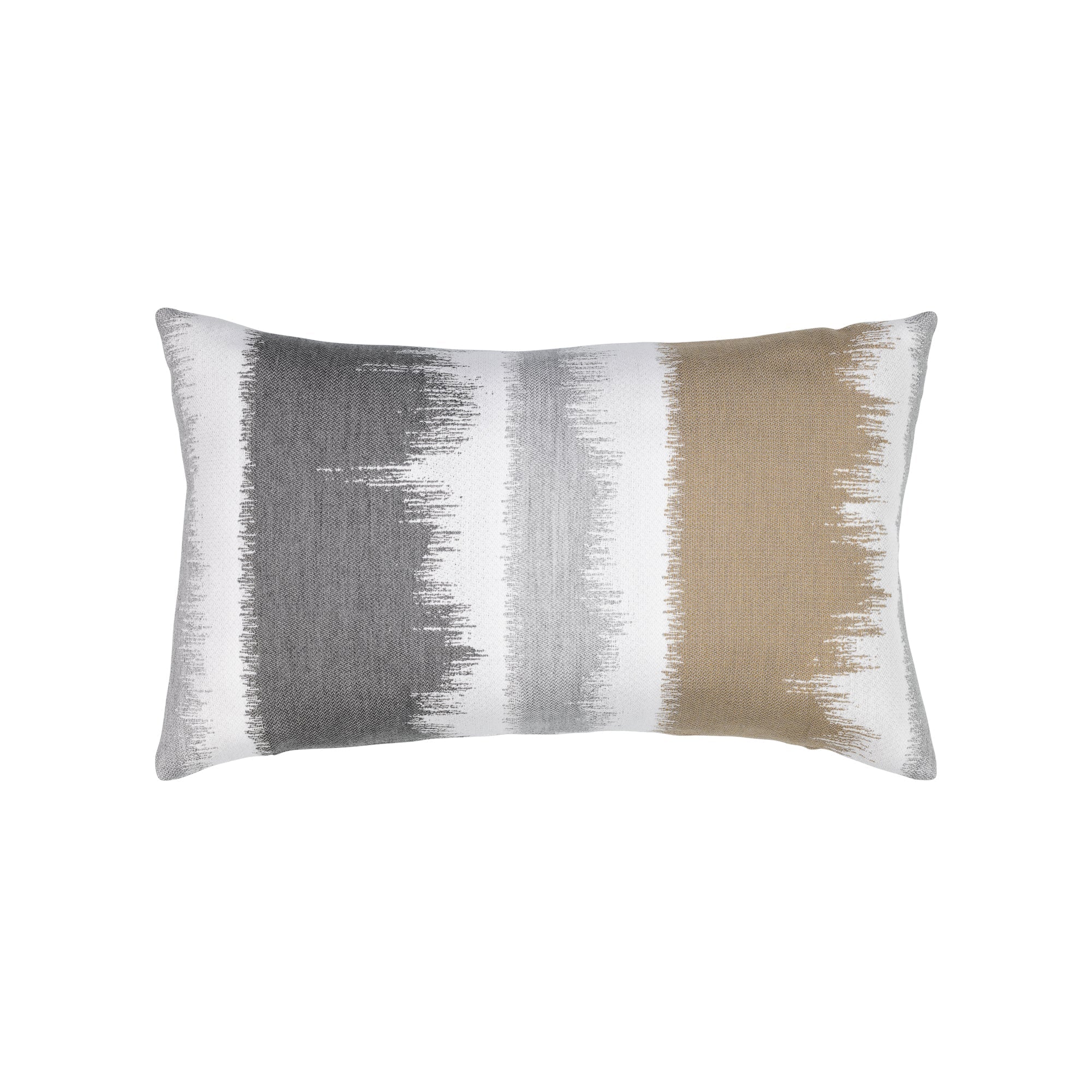 Tan and gray ombre striped outdoor pillow lumbar size for neutral indoor and outdoor decor