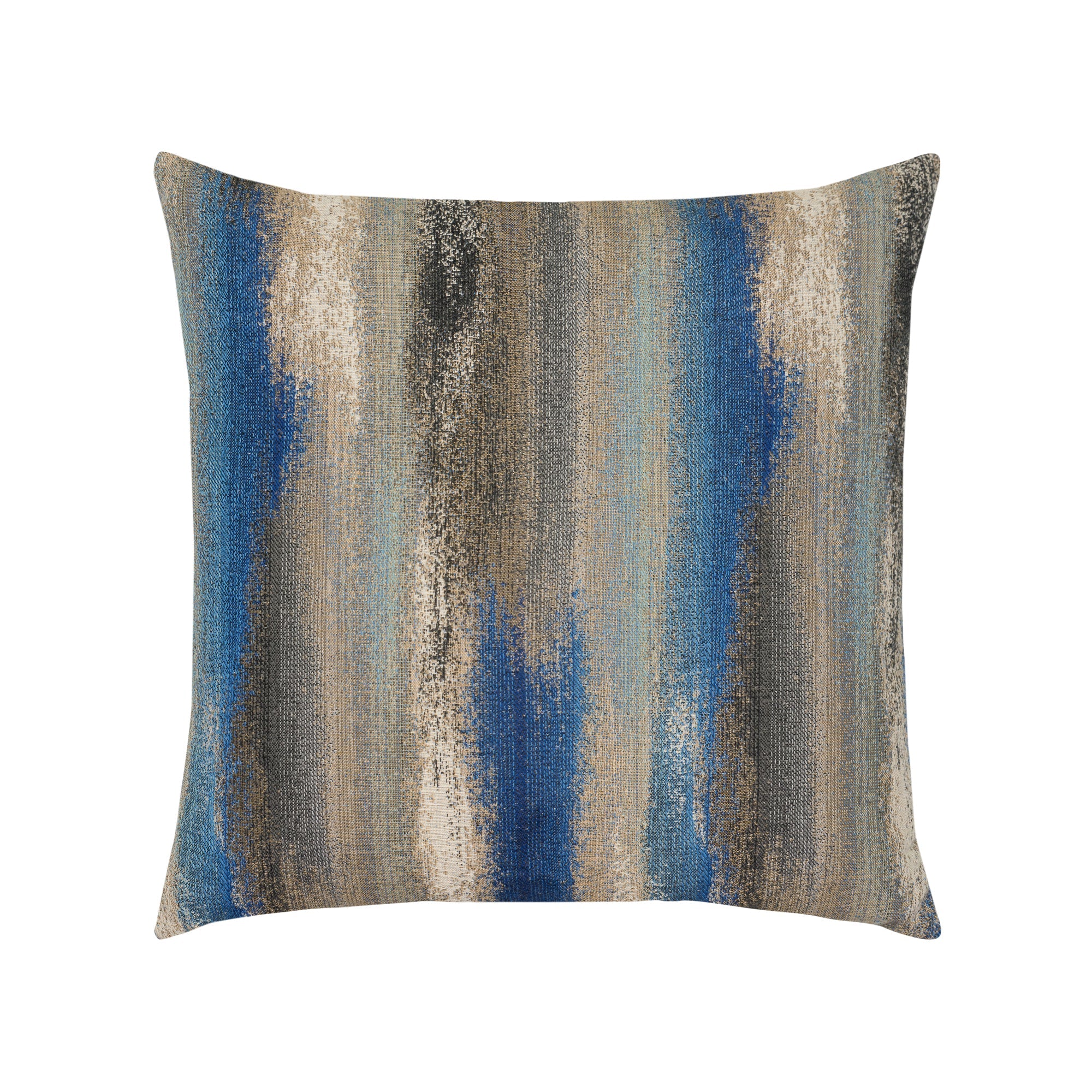 Pillow made from Outdoor safe woven fabric featuring Mediterranean-inspired painterly blue and tan textures - Elaine Smith