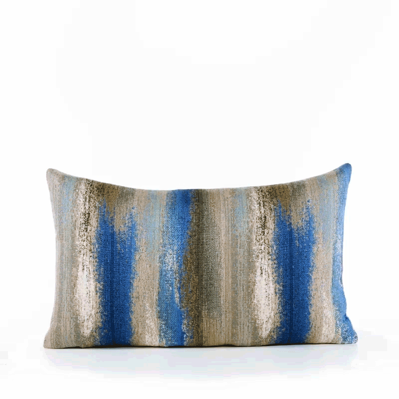 360 video of Blue and taupe abstract pillow lumbar size for artistic indoor and outdoor decor