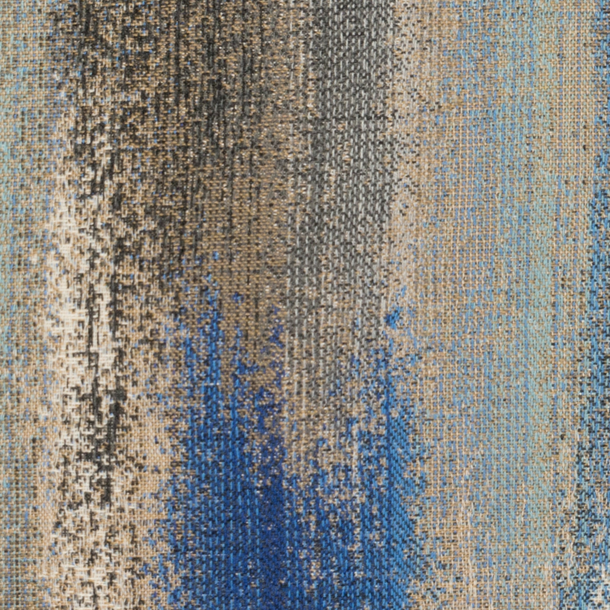 Detail image of Blue and taupe abstract pillow lumbar size for artistic indoor and outdoor decor