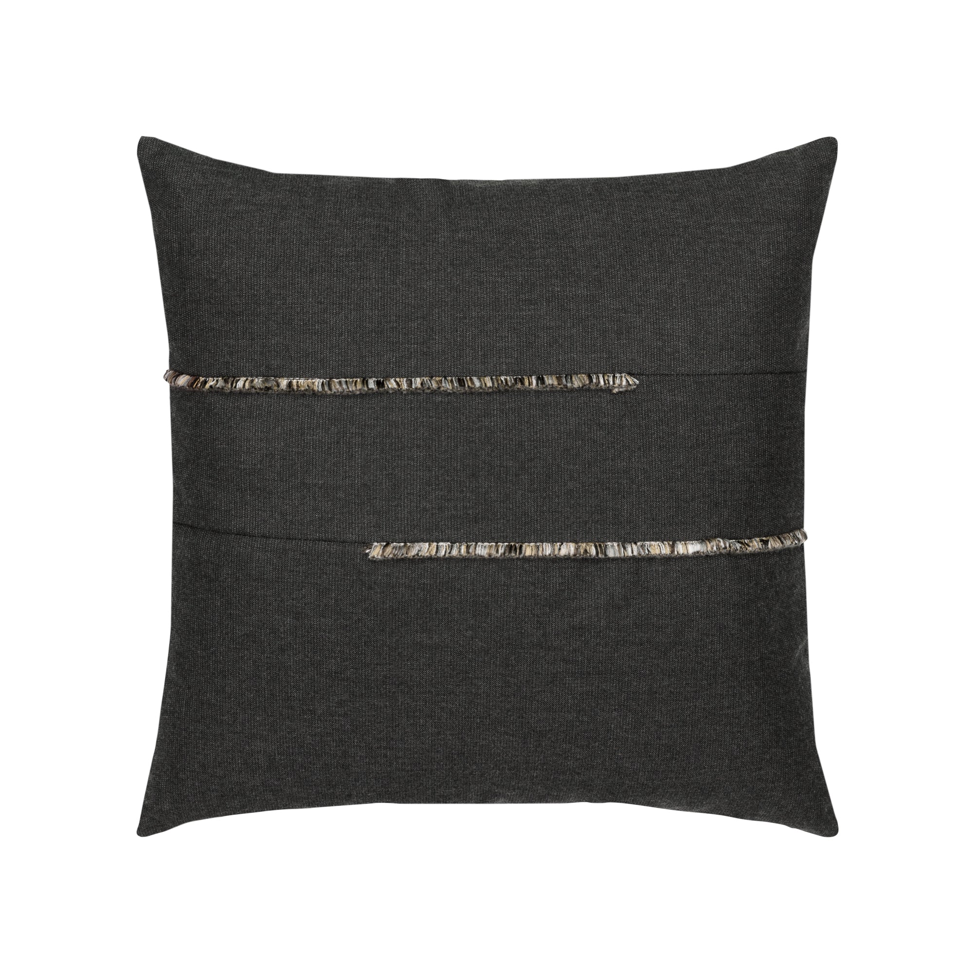 Carbon black pillow with micro fringe details in square size for dramatic indoor and outdoor decor