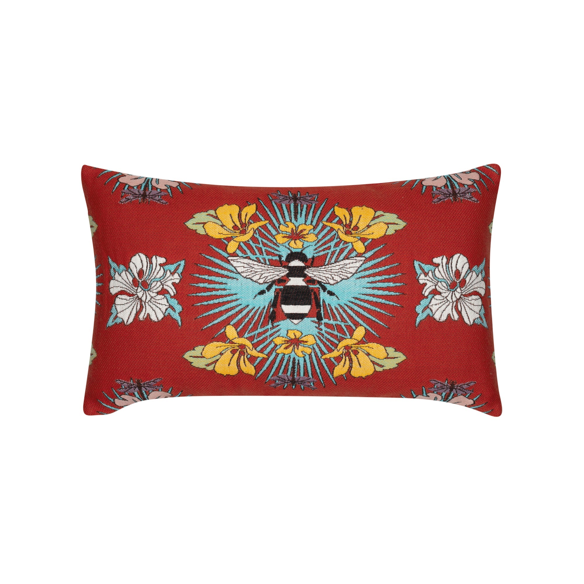 Red floral and botanical bee pillow lumbar size for vibrant indoor and outdoor decor