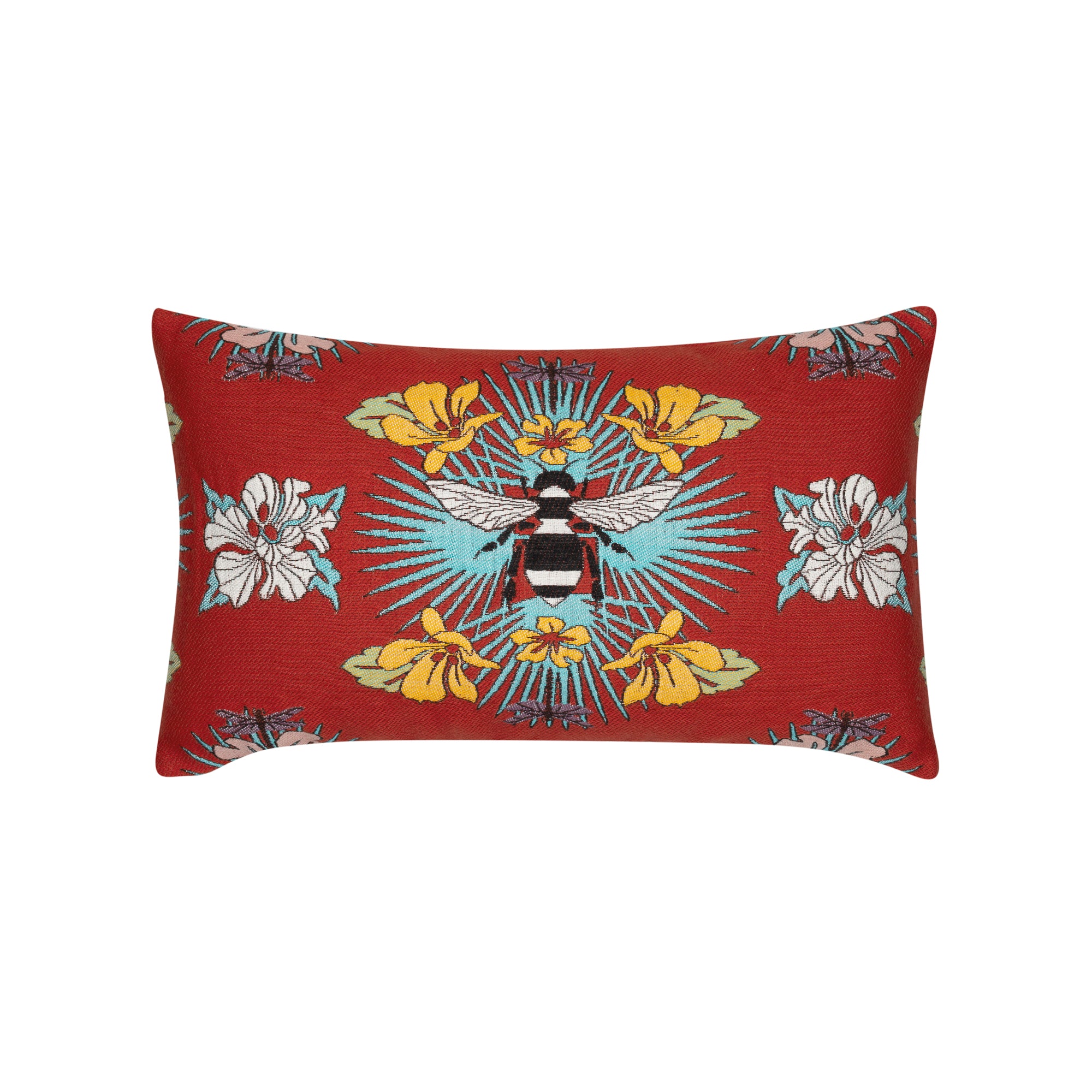 Red floral and botanical bee pillow lumbar size for vibrant indoor and outdoor decor