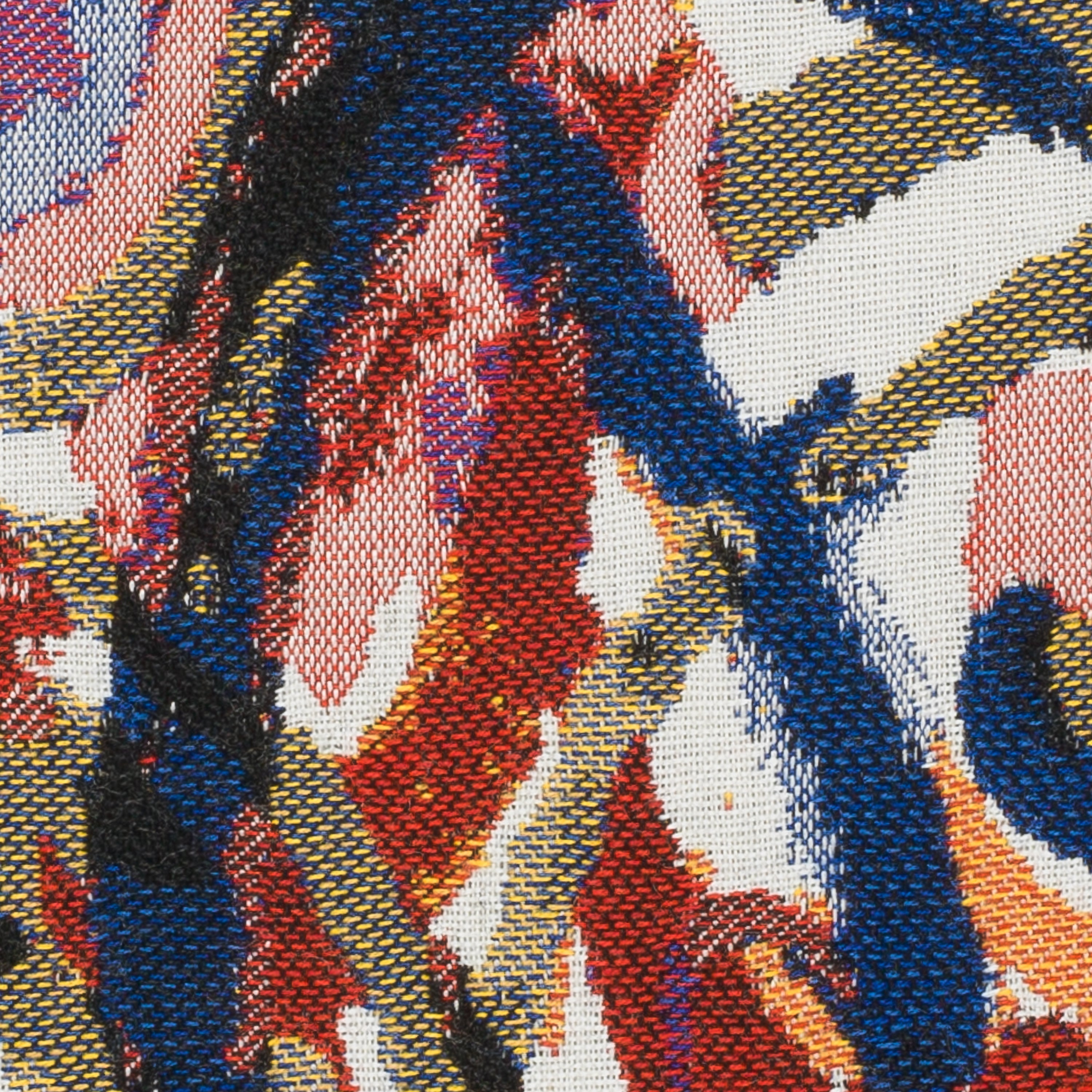 Detail image of Red outdoor pillow with abstract pattern square size for sophisticated patio decor