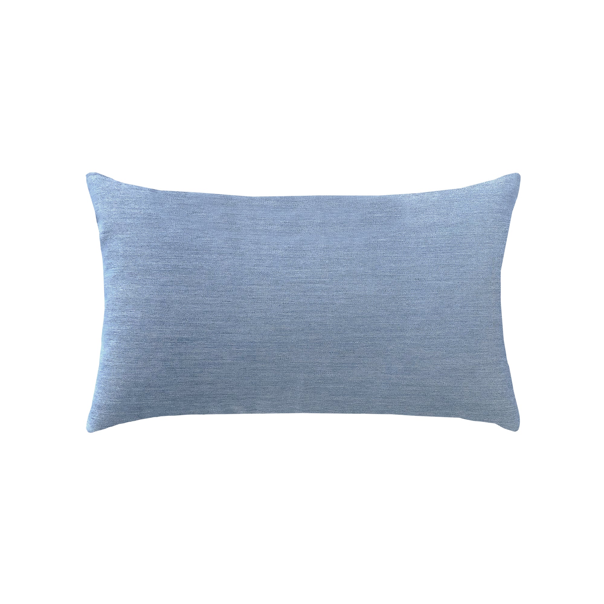Back image of Blue outdoor pillow with white and navy center banding in lumbar size for modern indoor and outdoor decor
