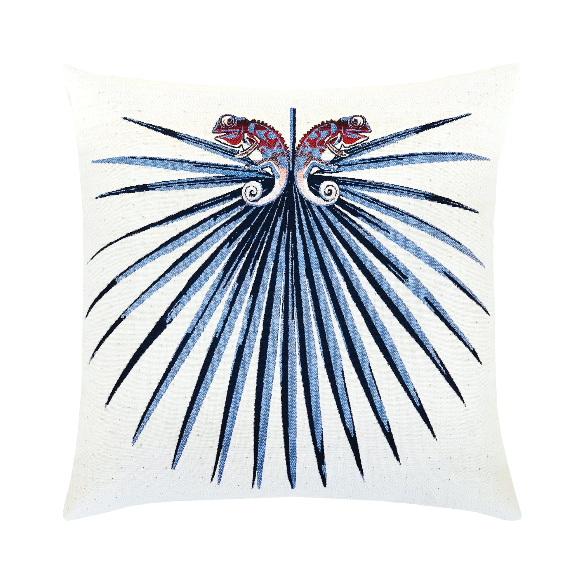 Blue and white radial stripe outdoor pillow, square size for coastal-inspired decor