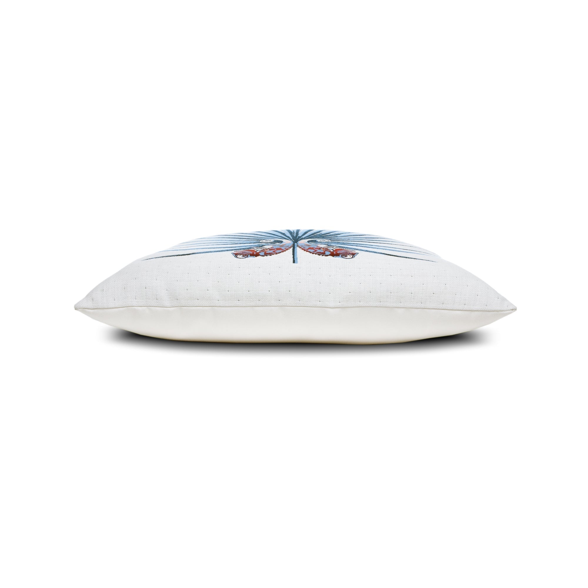 Side image of Blue and white radial stripe outdoor pillow, square size for coastal-inspired decor