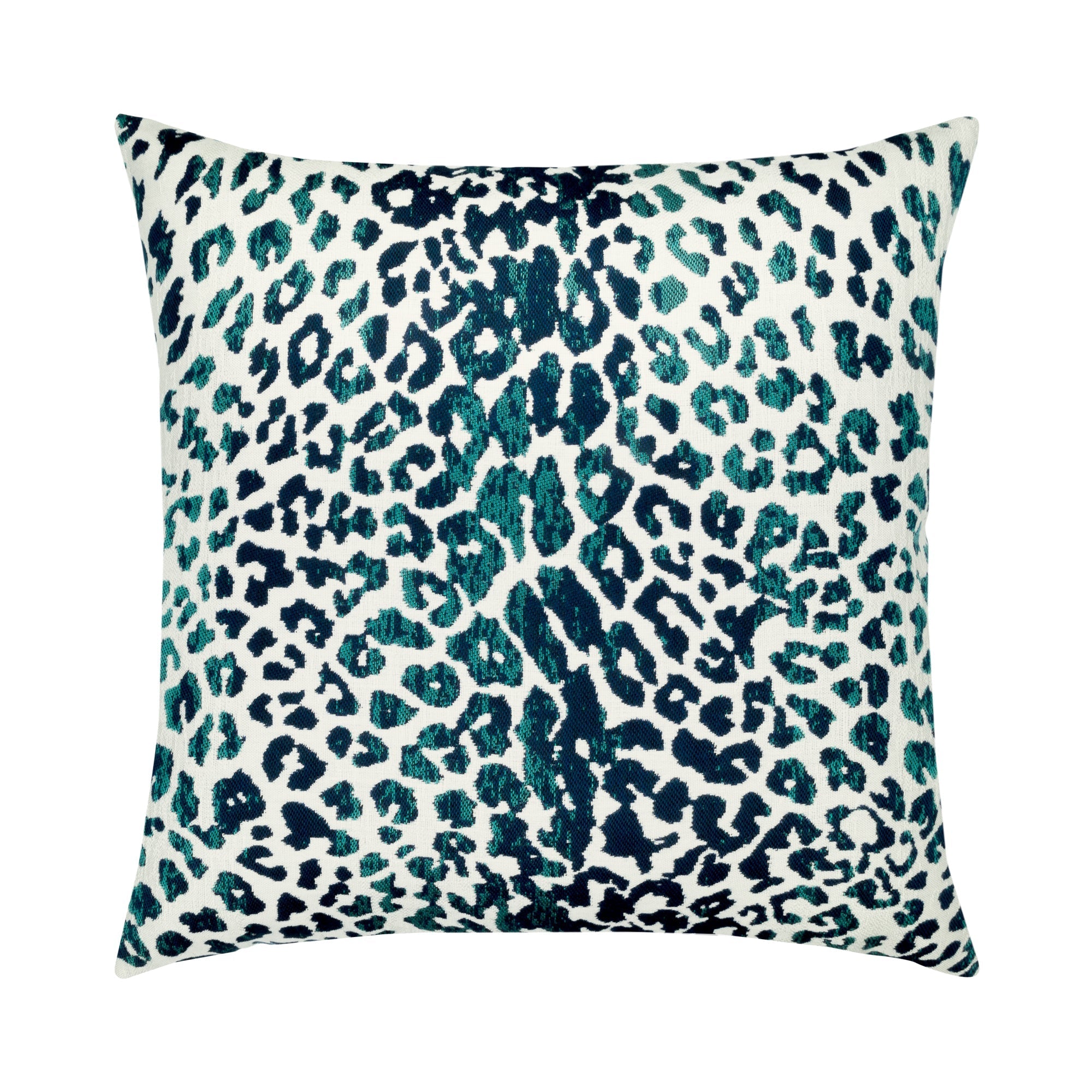 Back image of Animal pattern in teal and dark blue pillow in large square size for indoor and outdoor décor.