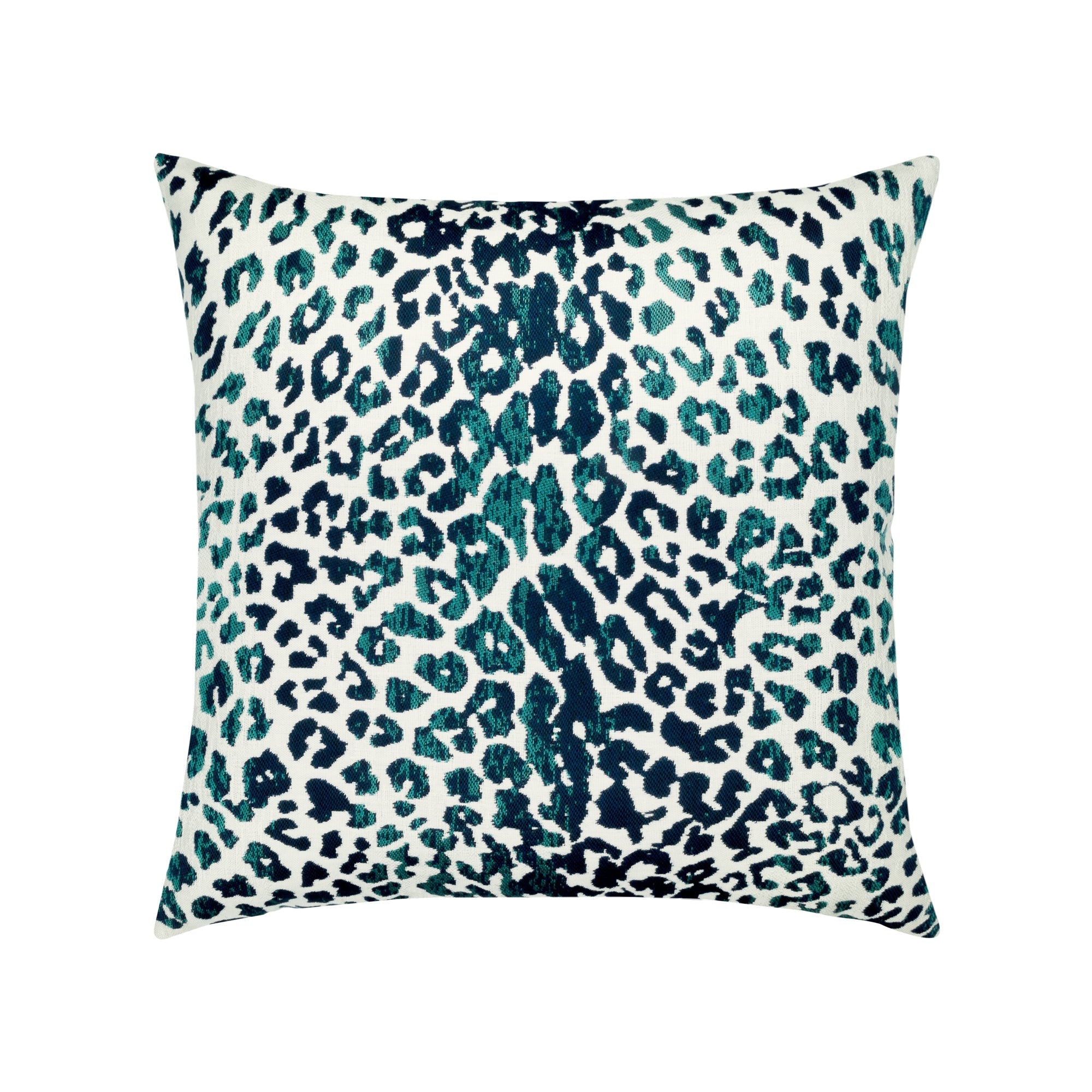 Back image of Animal pattern in teal and dark blue pillow in square size for indoor and outdoor décor.