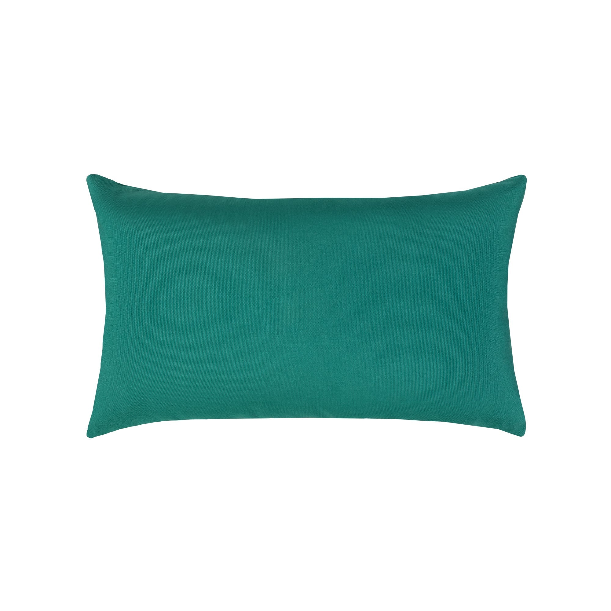 Back image of Aquamarine and navy ikat patterned outdoor pillow lumbar size for contemporary patio decor