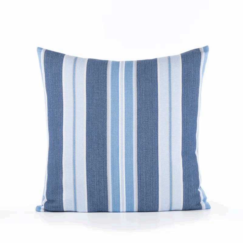 360 video of Navy outdoor pillow with stripe pattern square size for nautical patio decor