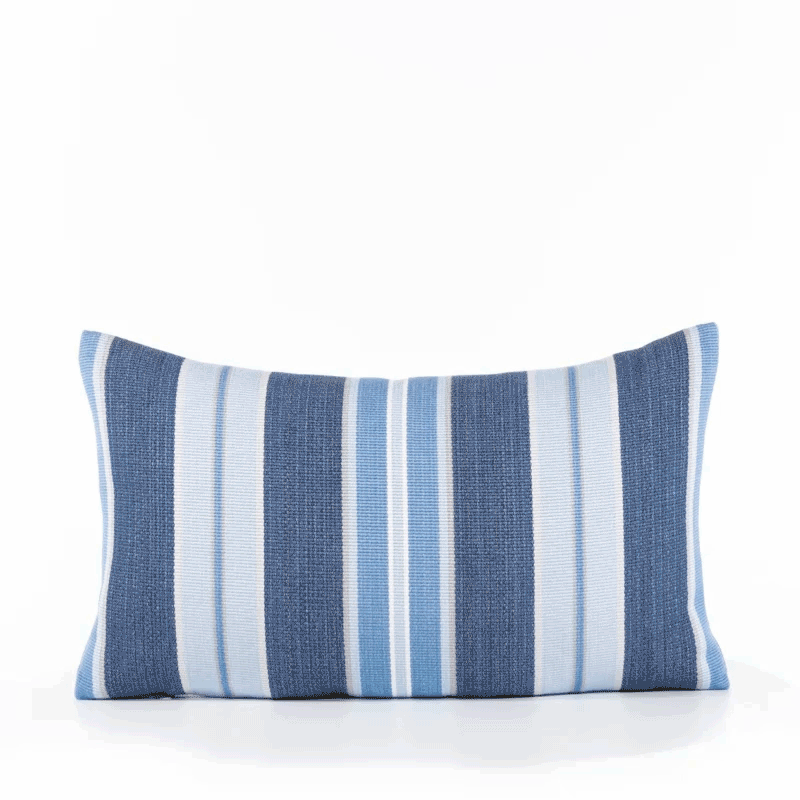 360 video of Blue outdoor pillow with stripe pattern square size for coastal patio decor