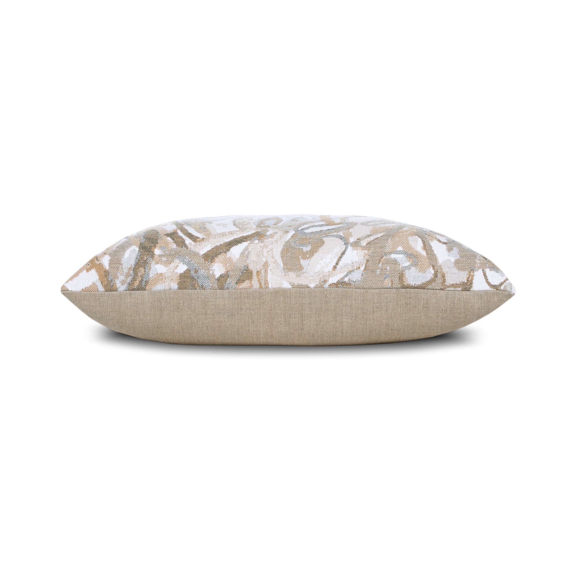 Side image of Brown and gray abstract pillow square size for elegant indoor and outdoor decor
