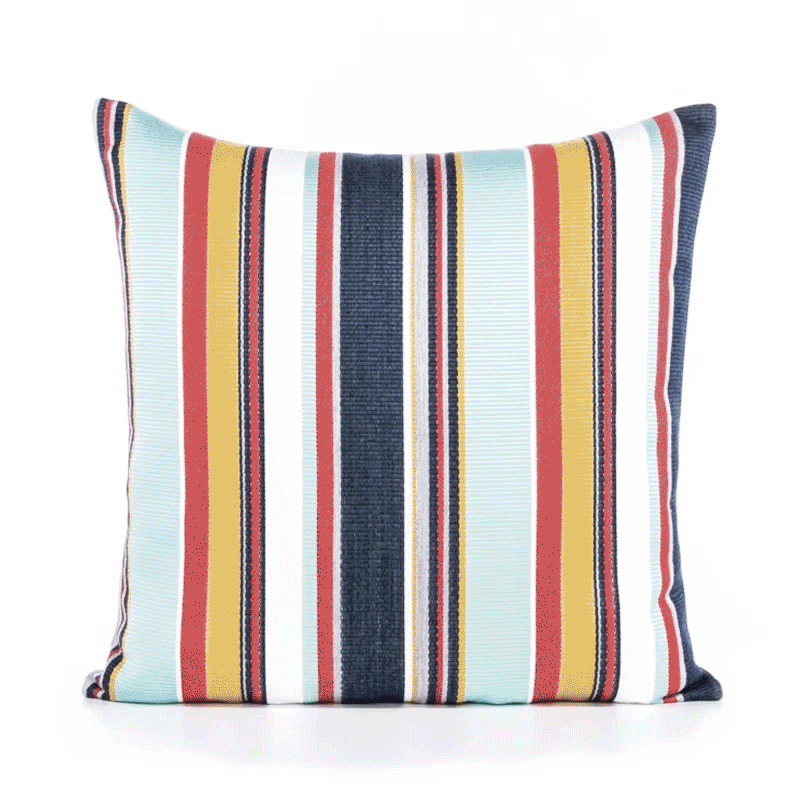 360 video of Red and indigo striped pillow square size for chic indoor and outdoor decor