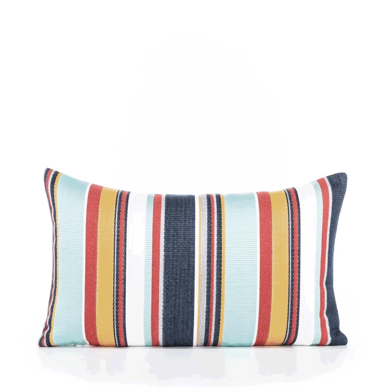 360 video of red and indigo striped pillow for elegant indoor and outdoor décor
