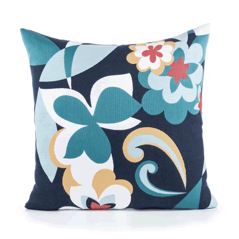 360 video of Navy outdoor pillow with abstract design square size for contemporary patio decor