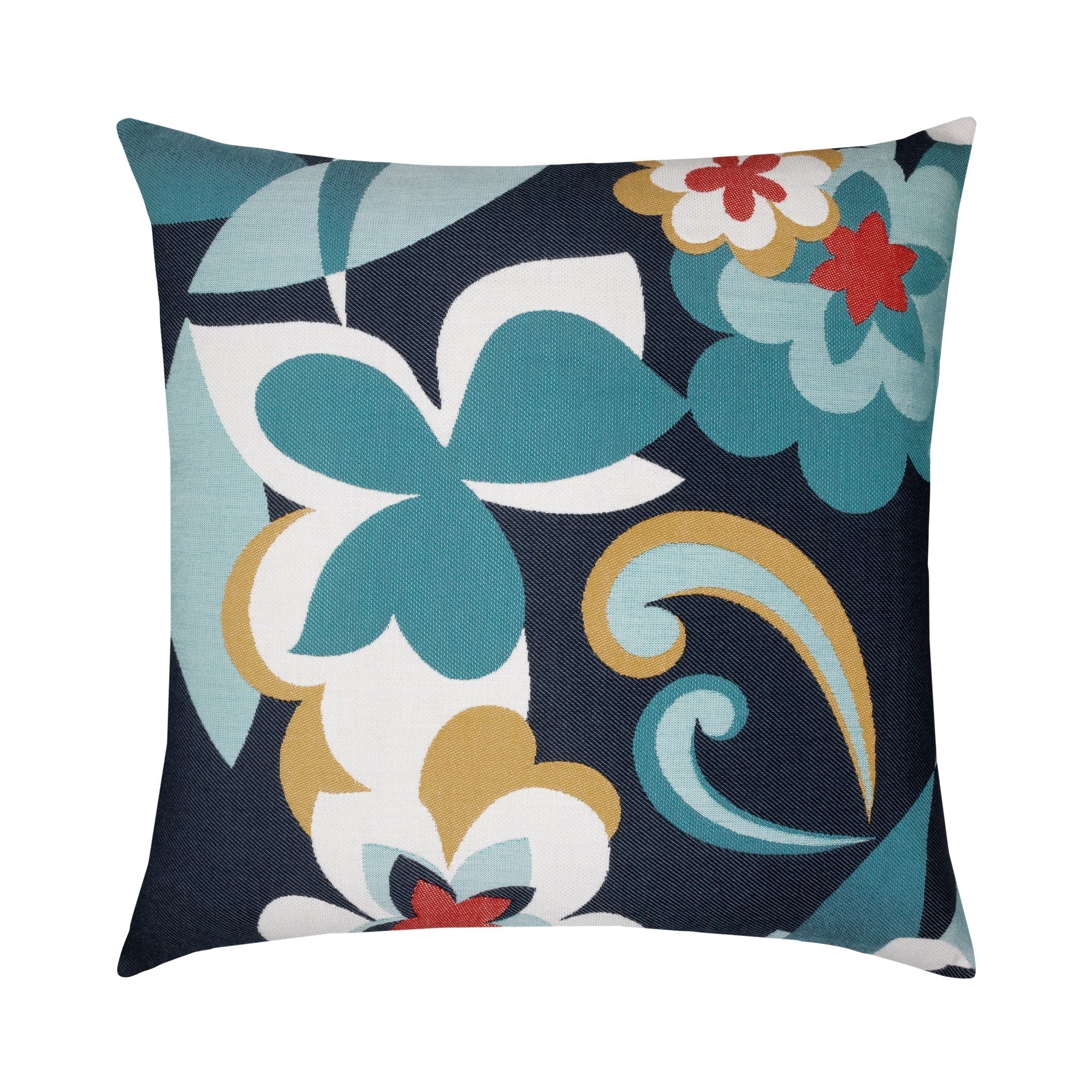 Navy outdoor pillow with abstract design square size for contemporary patio decor
