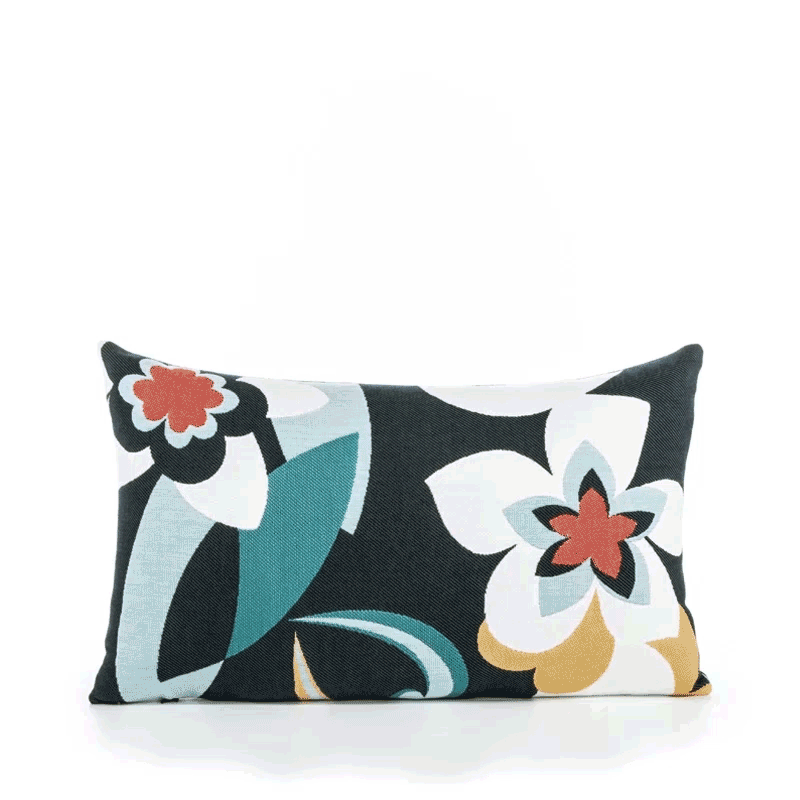 360 video of Navy outdoor pillow with abstract design lumbar size for contemporary patio decor
