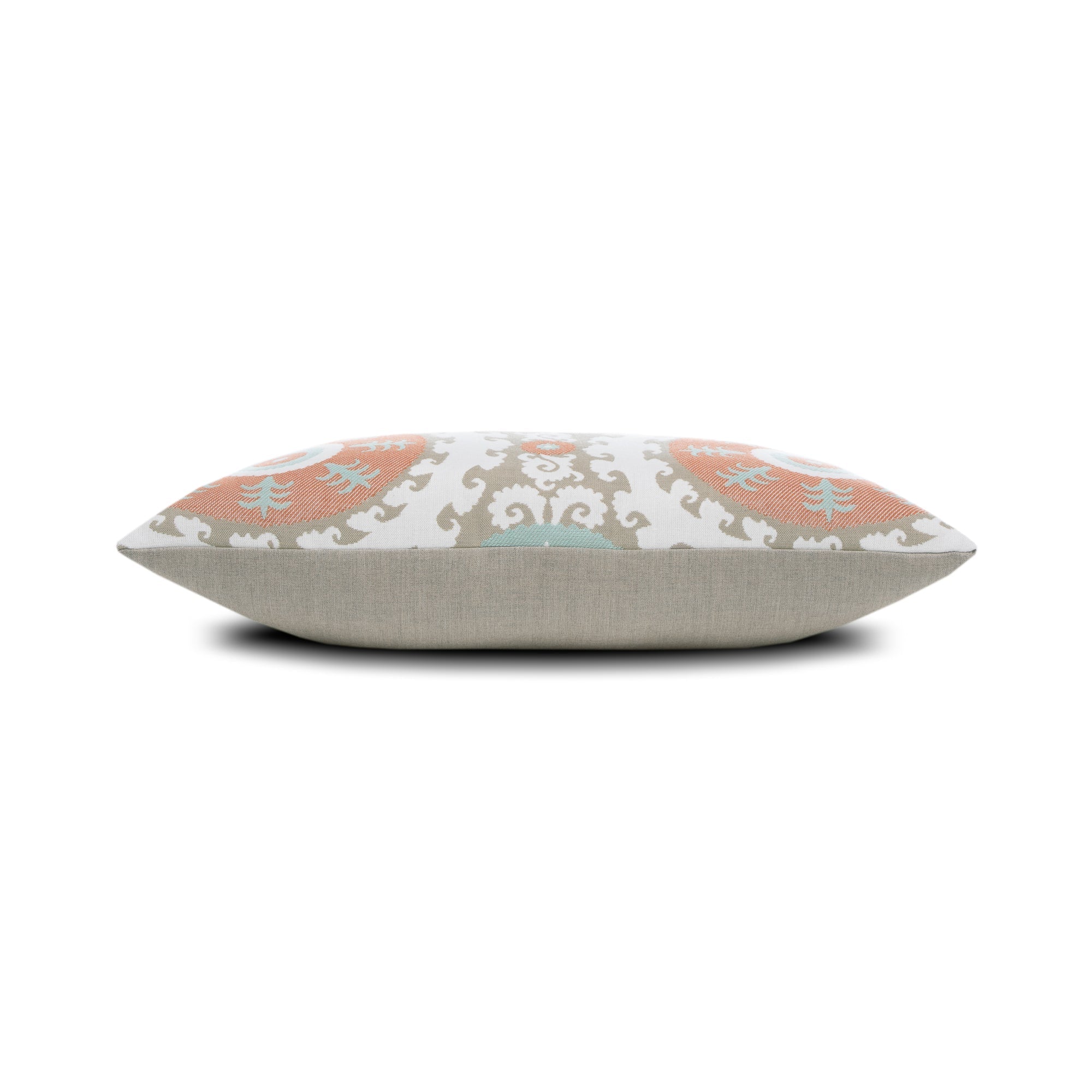Side image of Round medallion pillow square size for elegant indoor and outdoor decor