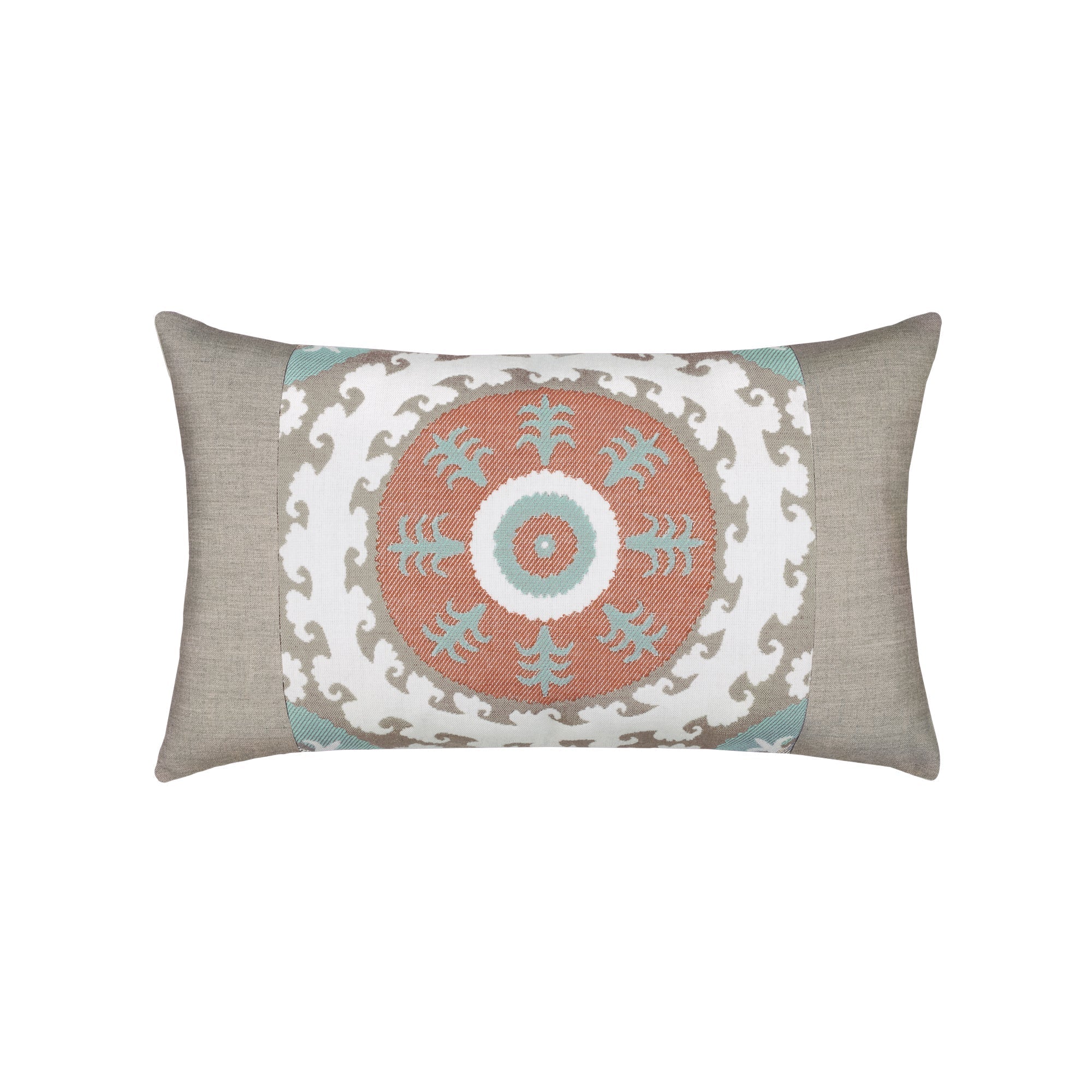 Lumbar pillow with center circle detail for chic indoor and outdoor decor