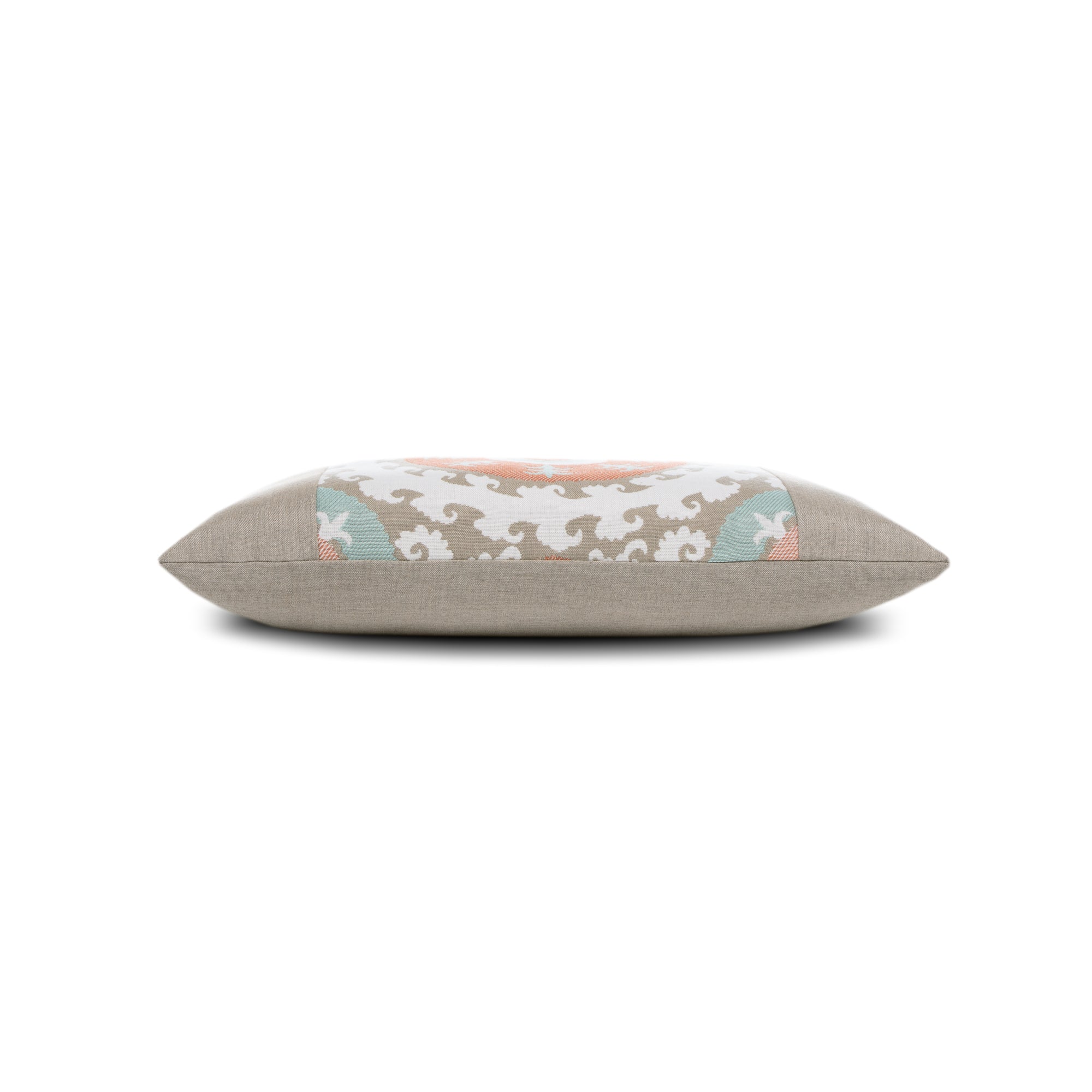 Side image of Lumbar pillow with center circle detail for chic indoor and outdoor decor