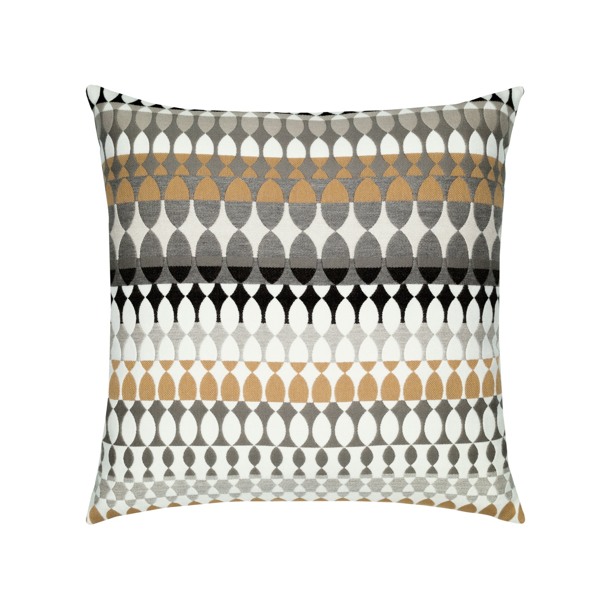 Pillow made from Modern Oval Dune – outdoor-safe woven fabric by Elaine Smith, ideal for high-end commercial and residential applications.