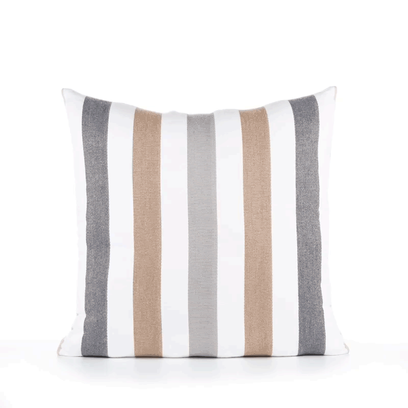 360 video of Neutral striped pillow, square size for outdoor décor