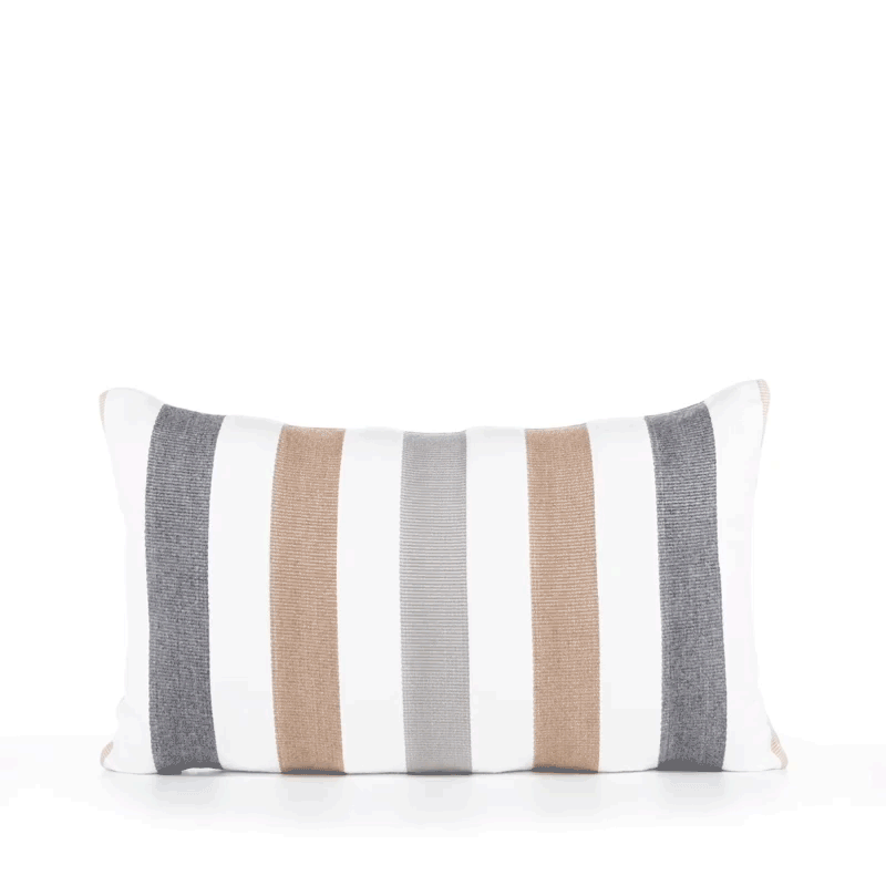 360 video of Neutral striped pillow, lumbar size for outdoor décor