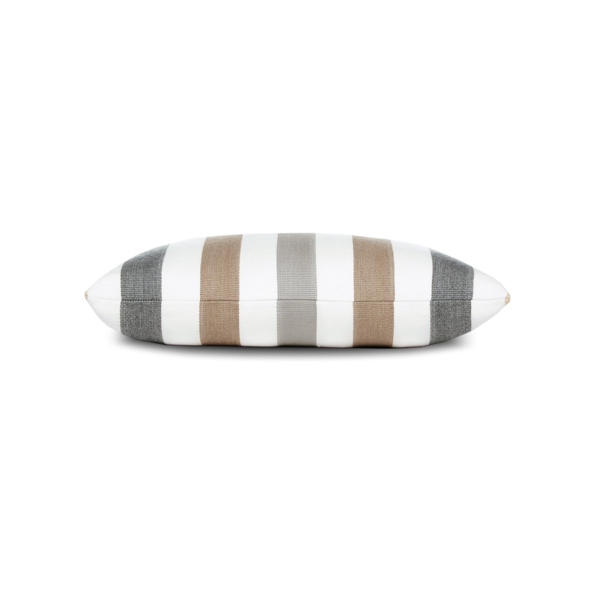 Side image of Neutral striped pillow, lumbar size for outdoor décor
