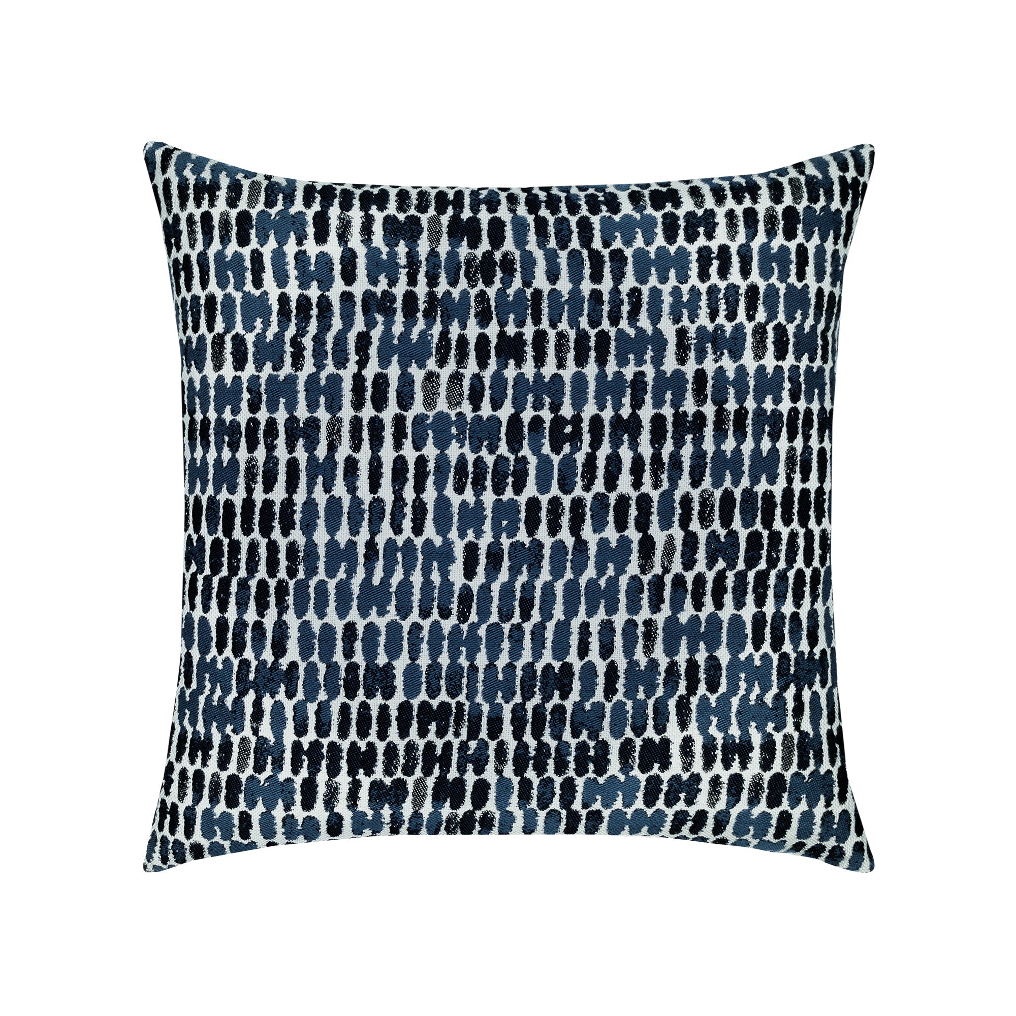 Pillow made from Luxury outdoor safe woven fabric with bold indigo abstract thumbprint pattern
