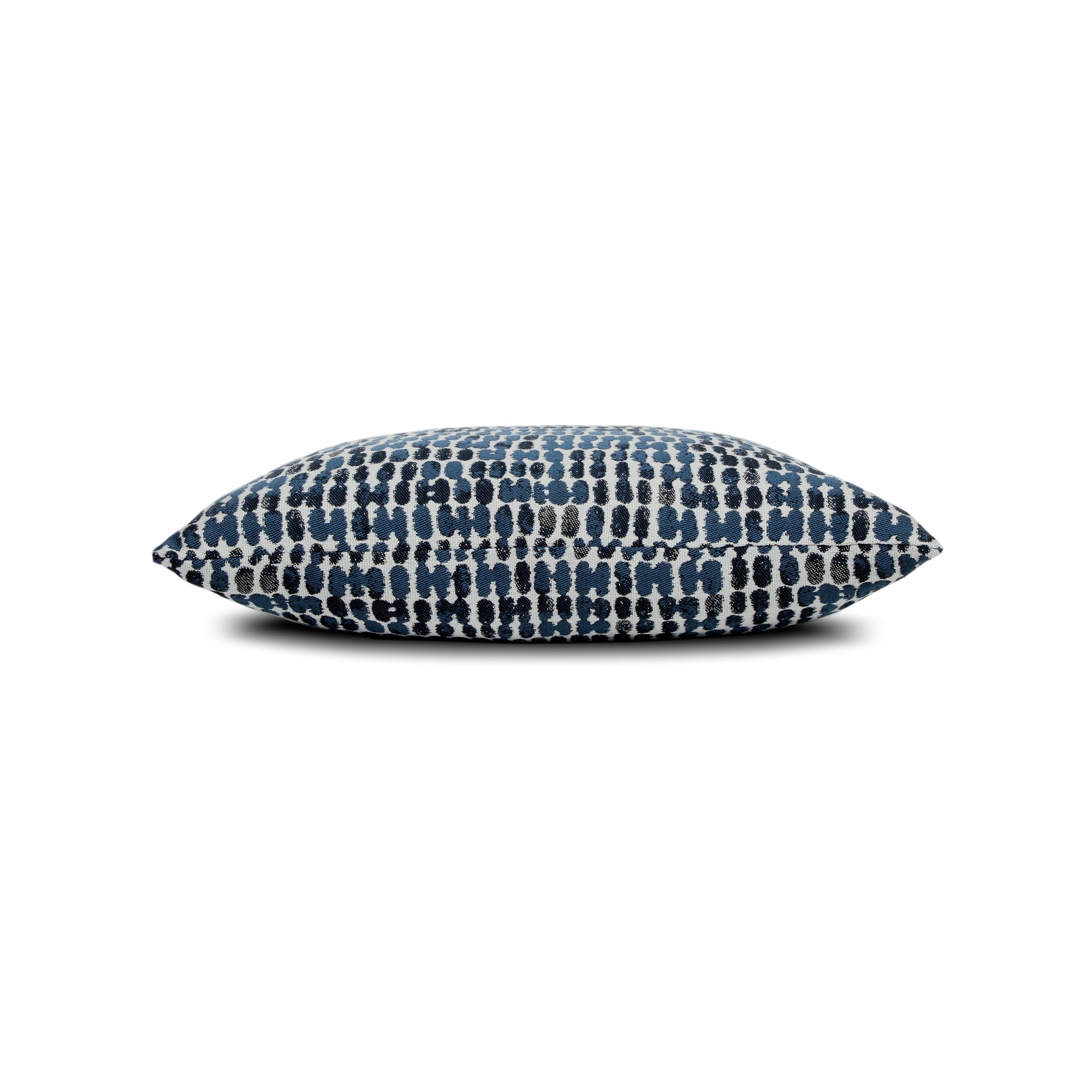 Side image of Indigo striped ombre pillow in square size for transitional indoor and outdoor decor