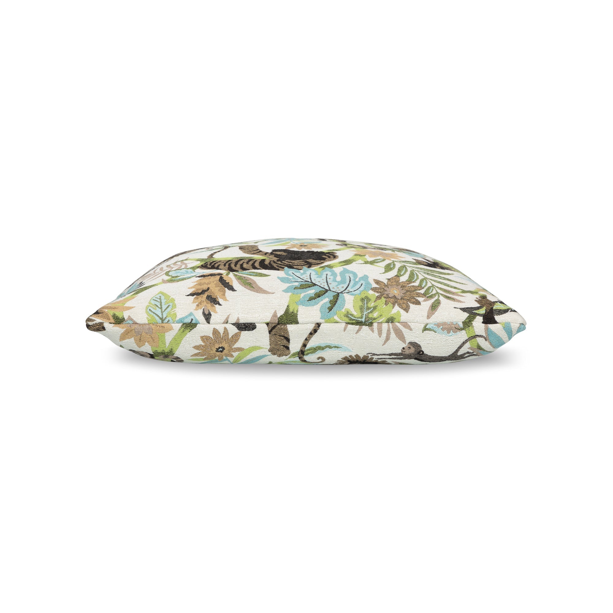 Side image of Botanical patterned outdoor pillow square size for chic indoor and outdoor decor