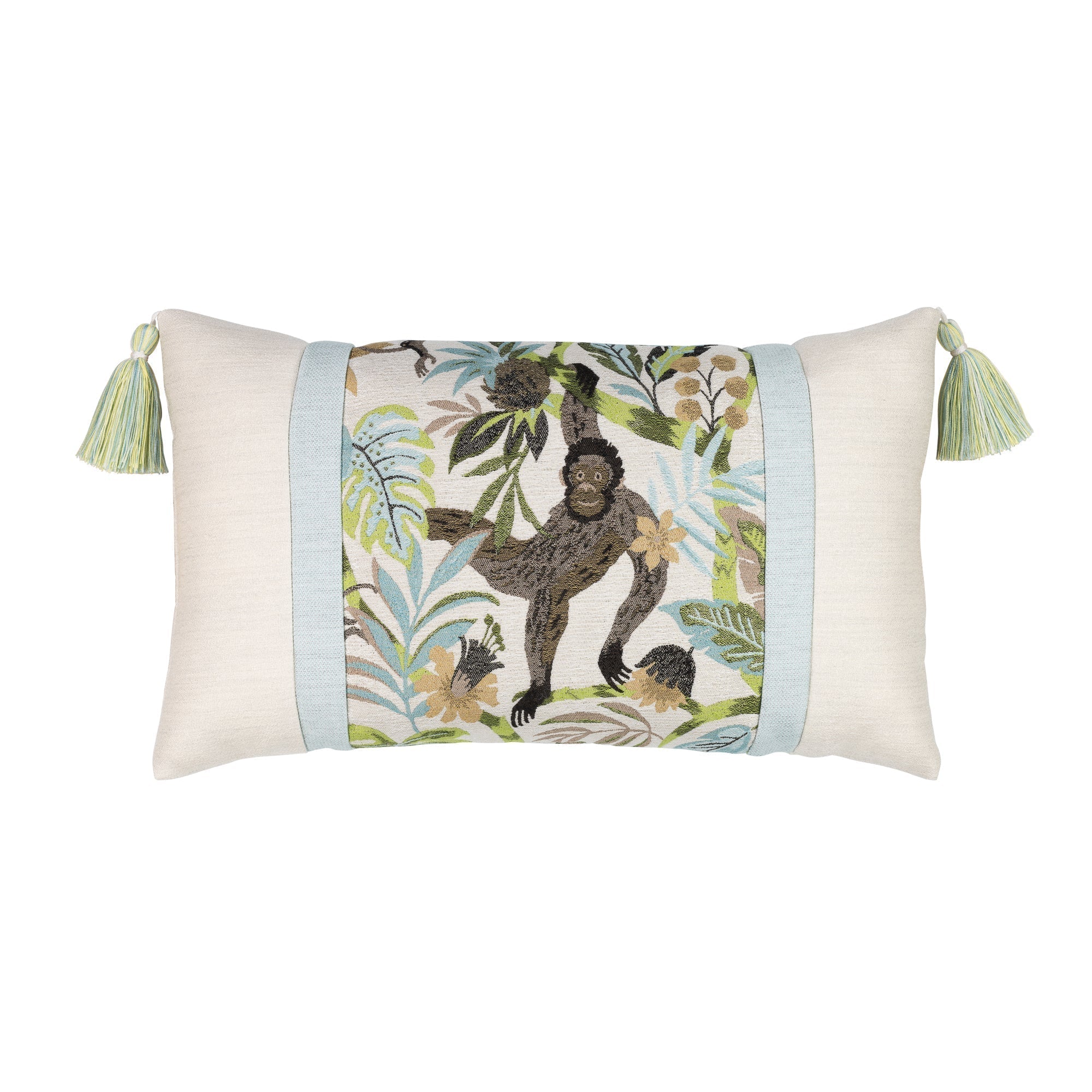 Back image of Botanical patterned outdoor pillow lumbar size for artistic indoor and outdoor decor