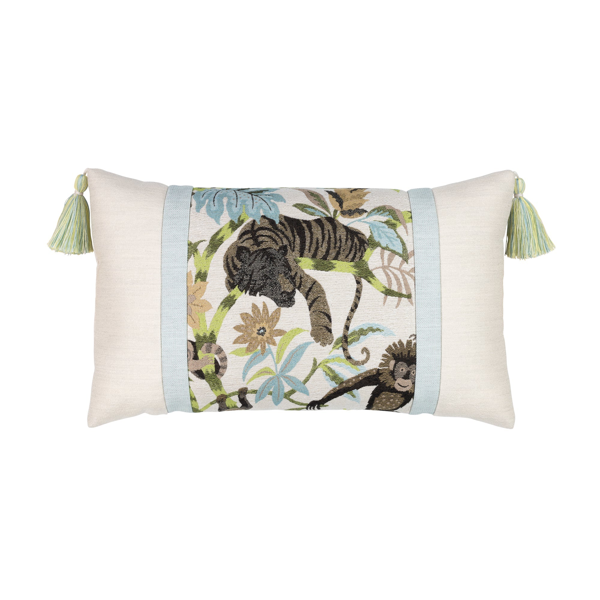 Botanical patterned outdoor pillow lumbar size for artistic indoor and outdoor decor