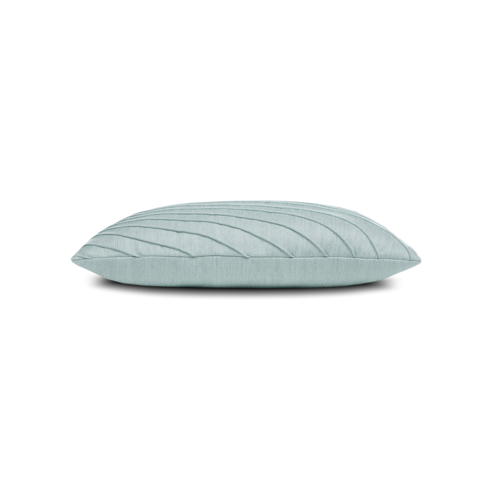 Side image of Light Blue textured pillow lumbar size for coastal indoor and outdoor decor