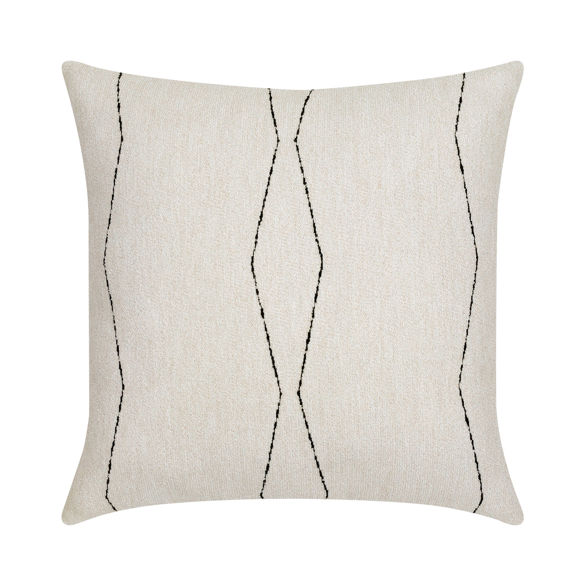 Ivory textured pillow with black stitched design in square size for versatile indoor and outdoor decor