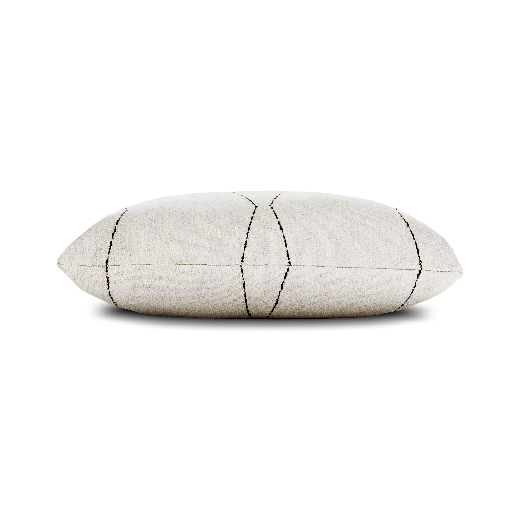 Side image of Ivory textured pillow with black stitched design in square size for versatile indoor and outdoor decor